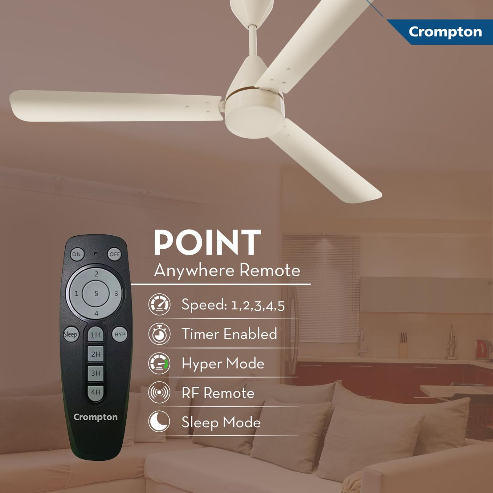 Crompton Energion Hyperjet 5 Star 1200mm 3 Blade BLDC Motor Ceiling Fan with Remote (Hyper Mode, Ivory)_9