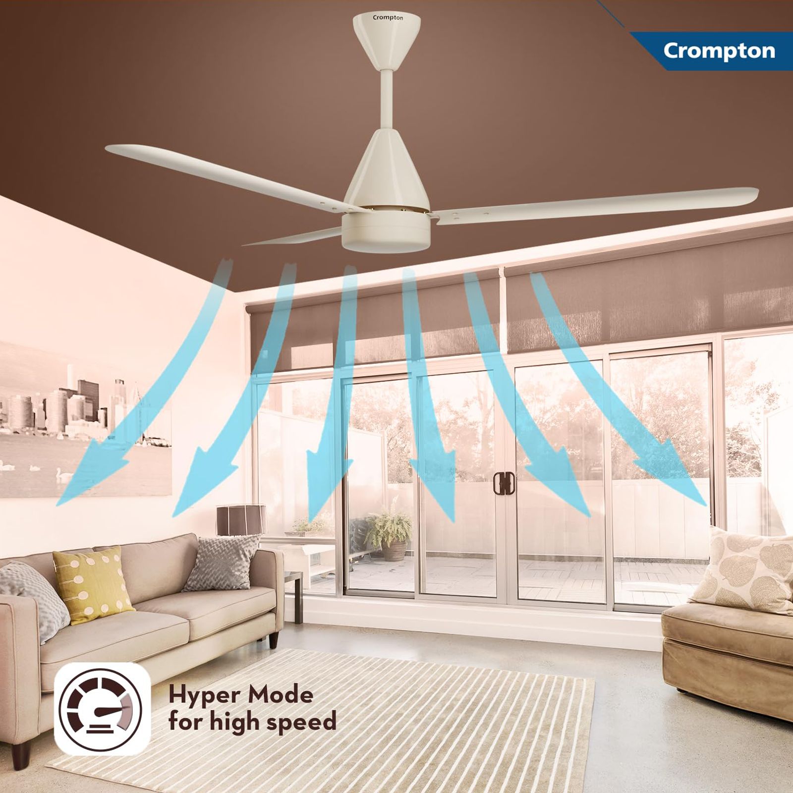 Crompton Energion Hyperjet 5 Star 1200mm 3 Blade BLDC Motor Ceiling Fan with Remote (Hyper Mode, Ivory)_6