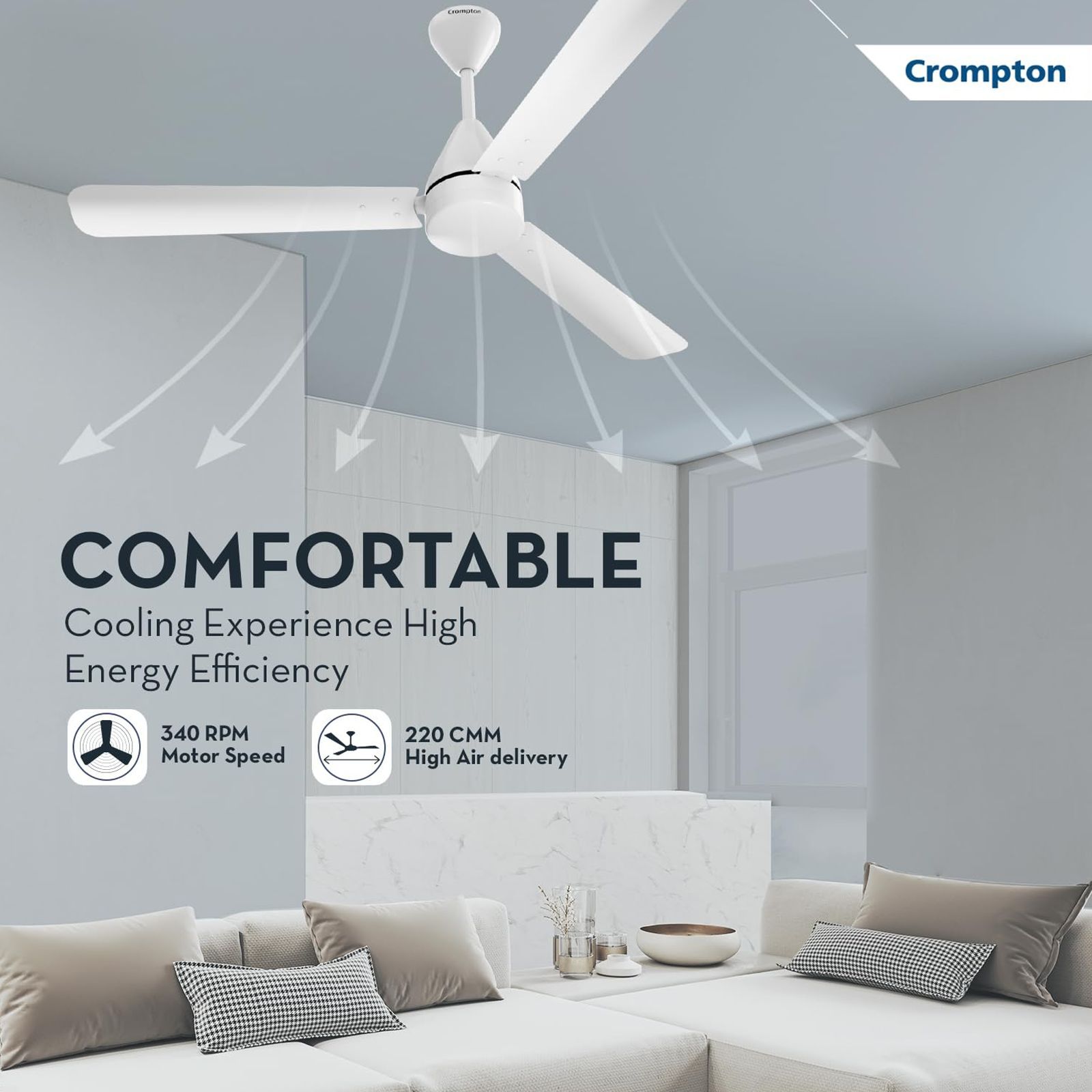 Crompton Energion Hyperjet 5 Star 1200mm 3 Blade BLDC Motor Ceiling Fan with Remote (Hyper Mode, Opal White)_13
