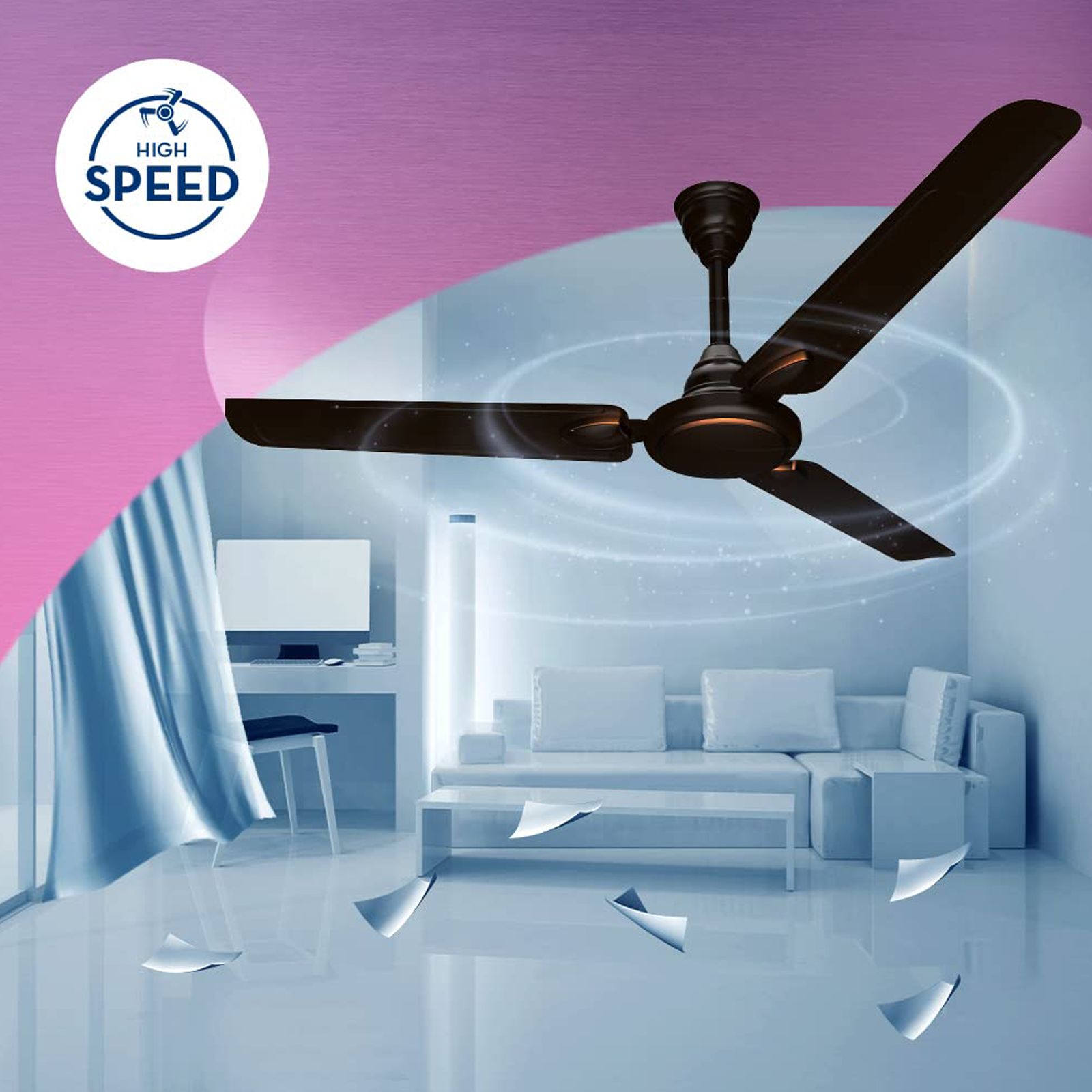 Crompton Surebreeze Hillbriz Deco 1 Star 1200mm 3 Blade High Velocity Ceiling Fan (Inverter Technology, Smoked Brown)_7