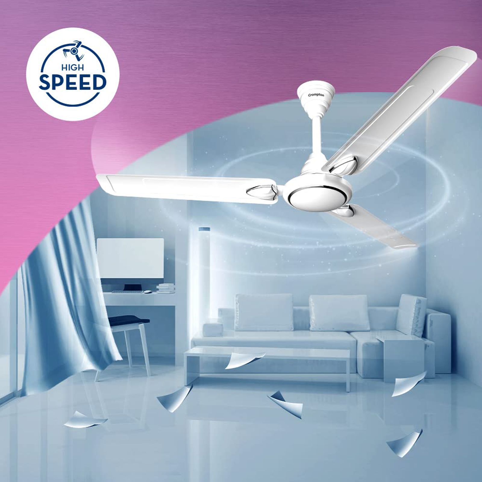 Crompton Surebreeze Hillbriz Deco 1 Star 1200mm 3 Blade High Velocity Ceiling Fan (Inverter Technology, White Bronze)_7