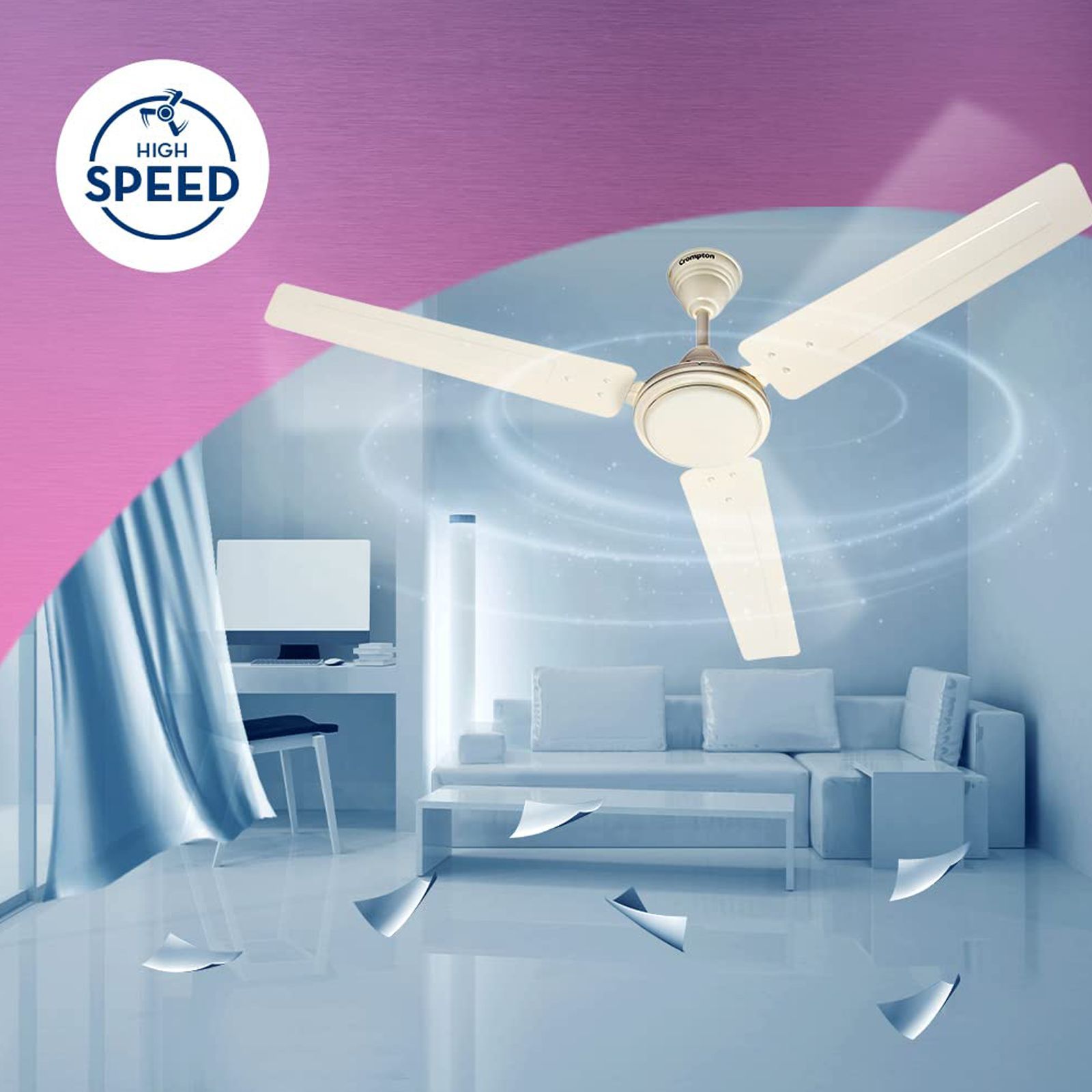 Crompton Surebreeze Sea Sapphira 1 Star 1200mm 3 Blade High Velocity Ceiling Fan (Double Ball Bearing, Ivory)_7