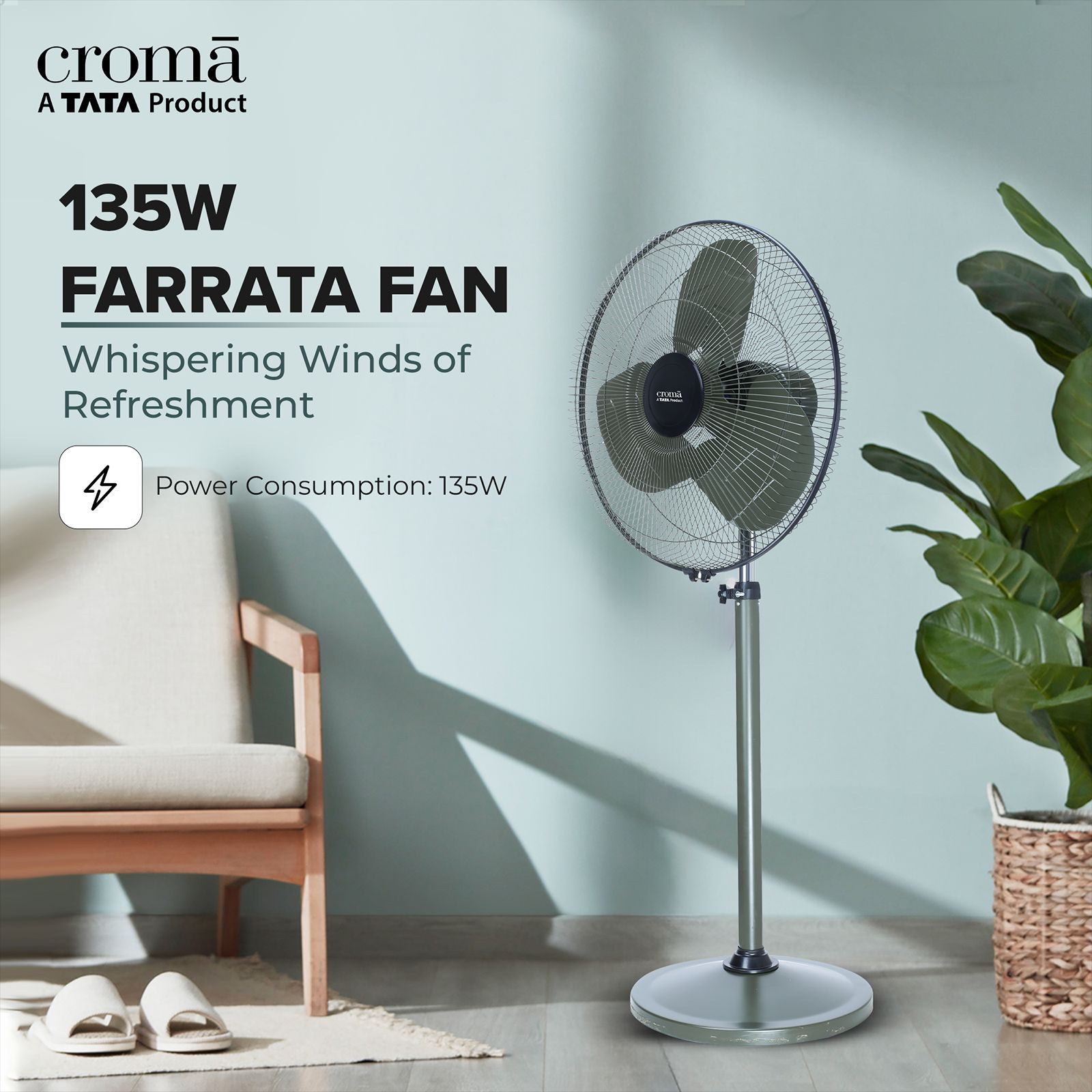 Croma AF3705 500mm 3 Blade Silent Operation Pedestal Fan (Adjustable Setting, Military Green) Croma AF3705 500mm 3 Blade Silent Operation Pedestal Fan (Adjustable Setting, Military Green)_9