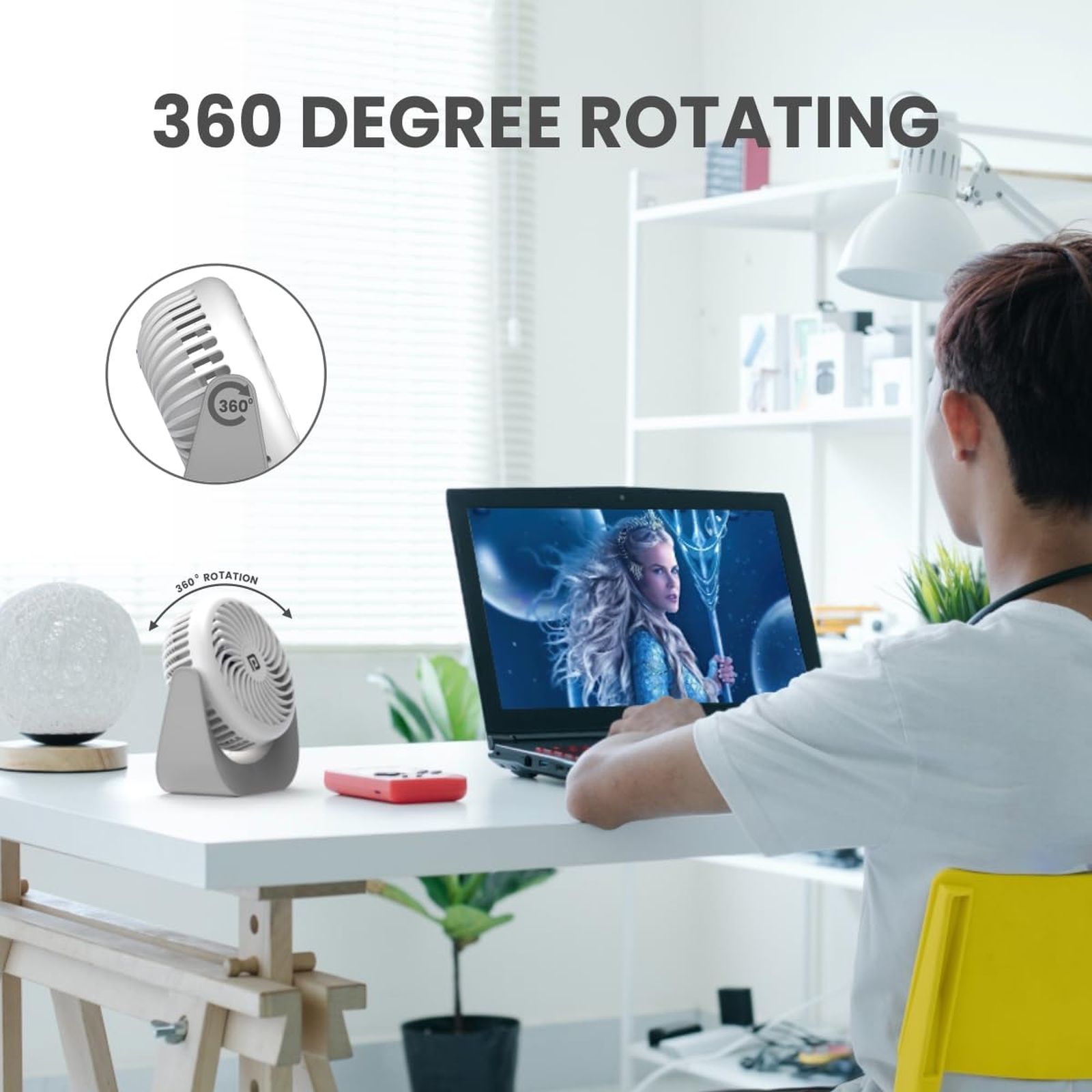 PORTRONICS Toofan 60mm 3 Blade BLDC Motor Mini Rechargeable Fan with 2000 mAh Battery (Low Noise Desk Fan, White) PORTRONICS Toofan 60mm 3 Blade BLDC Motor Mini Rechargeable Fan with 2000 mAh Battery (Low Noise Desk Fan, White)_5