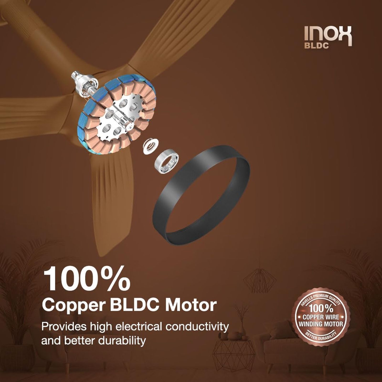 HAVELLS Inox 5 Star 1200mm 3 Blade BLDC Motor Ceiling Fan with Remote (Inverter Technology, Gold Mist Cola) HAVELLS Inox 5 Star 1200mm 3 Blade BLDC Motor Ceiling Fan with Remote (Inverter Technology, Gold Mist Cola)_13