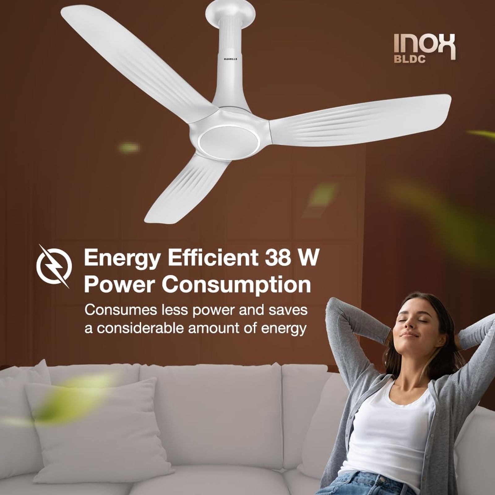 HAVELLS Inox 5 Star 1200mm 3 Blade BLDC Motor Ceiling Fan with Remote (Dust Resistant, Pearl White)_9