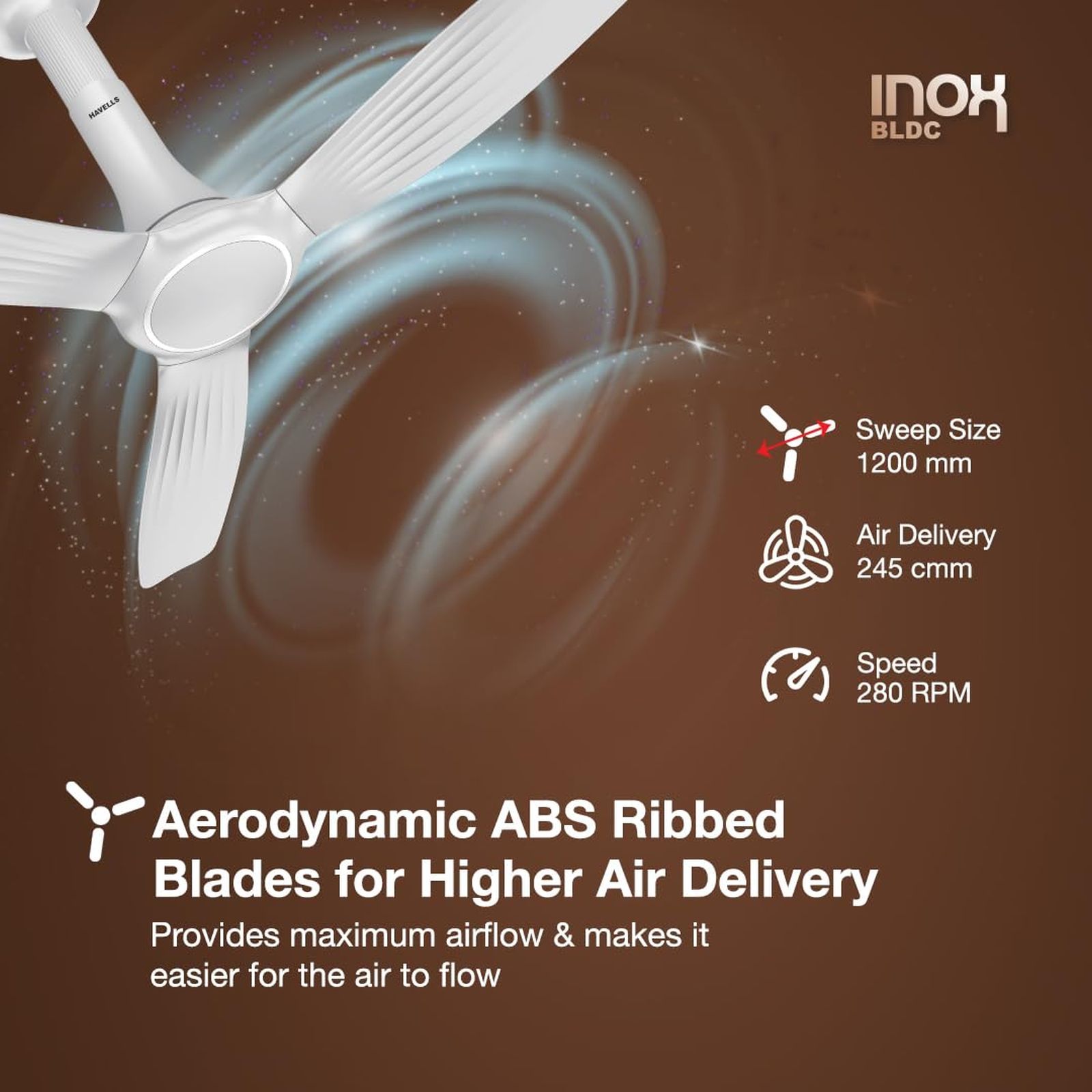 HAVELLS Inox 5 Star 1200mm 3 Blade BLDC Motor Ceiling Fan with Remote (Dust Resistant, Pearl White)_8