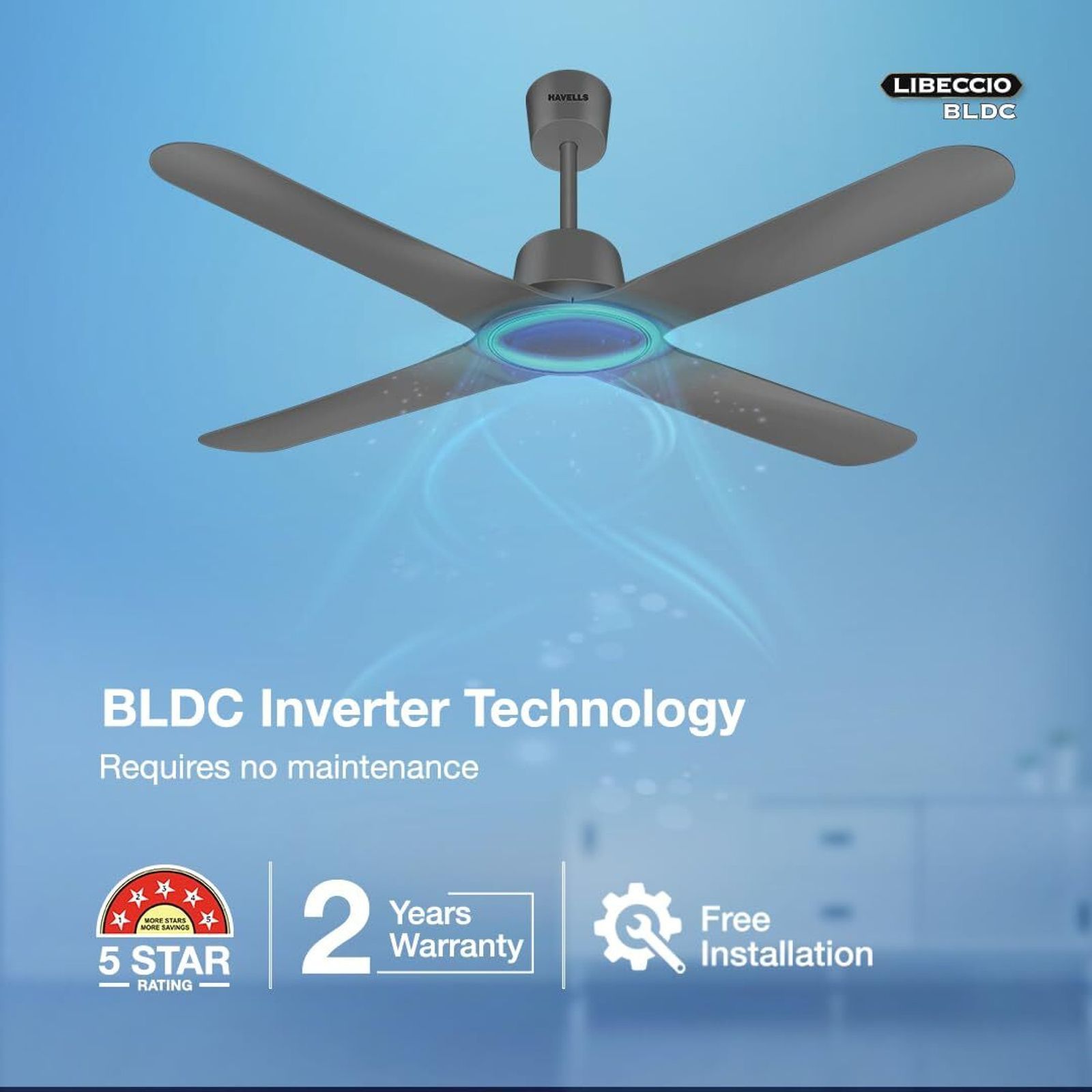 HAVELLS Libeccio 5 Star 1200mm 4 Blade BLDC Motor Ceiling Fan with Remote (Inverter Technology, Slate)_12