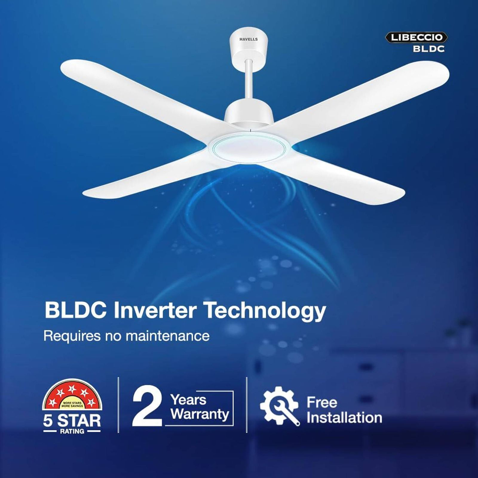 HAVELLS Libeccio 5 Star 1200mm 4 Blade BLDC Motor Ceiling Fan with Remote (Low Noise, Pearl White) HAVELLS Libeccio 5 Star 1200mm 4 Blade BLDC Motor Ceiling Fan with Remote (Low Noise, Pearl White)_7