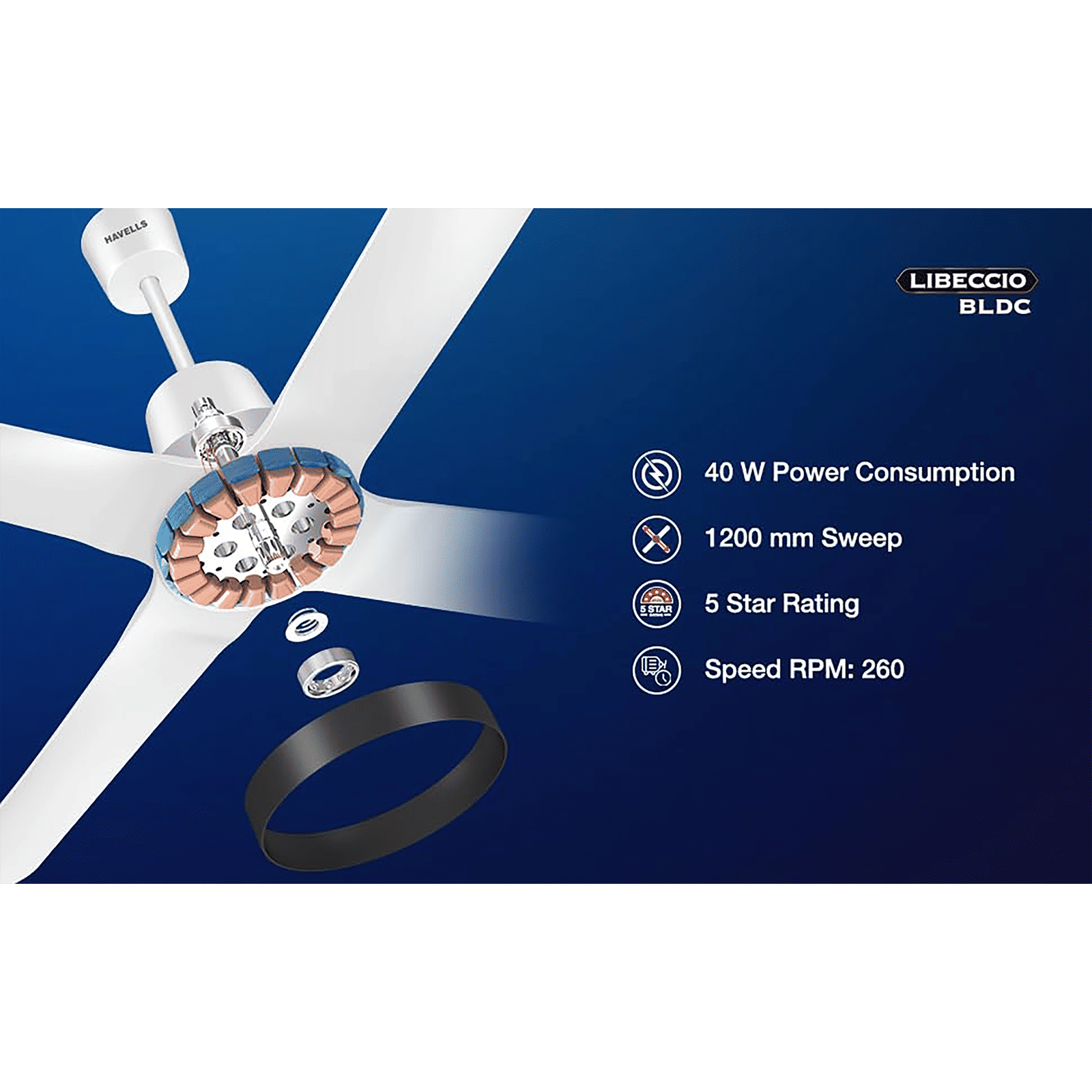 HAVELLS Libeccio 5 Star 1200mm 4 Blade BLDC Motor Ceiling Fan with Remote (Low Noise, Pearl White) HAVELLS Libeccio 5 Star 1200mm 4 Blade BLDC Motor Ceiling Fan with Remote (Low Noise, Pearl White)_5
