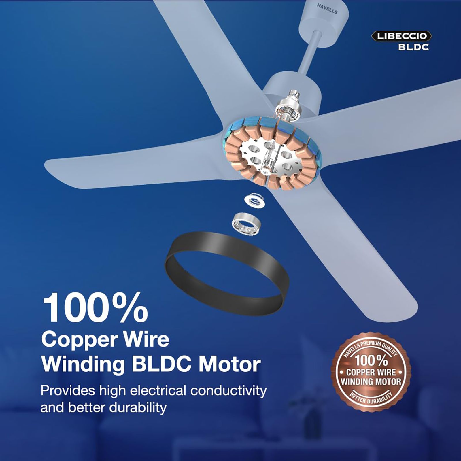 HAVELLS Libeccio 5 Star 1200mm 4 Blade BLDC Motor Ceiling Fan with Remote (Low Noise, Pearl White) HAVELLS Libeccio 5 Star 1200mm 4 Blade BLDC Motor Ceiling Fan with Remote (Low Noise, Pearl White)_6