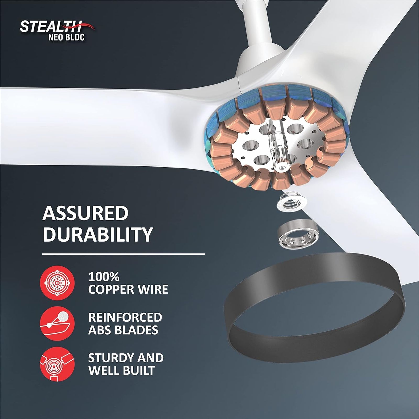 HAVELLS Stealth Neo 5 Star 1200mm 3 Blade BLDC Motor Ceiling Fan with Remote (Eco Active Technology, Wood Pearl White)_12