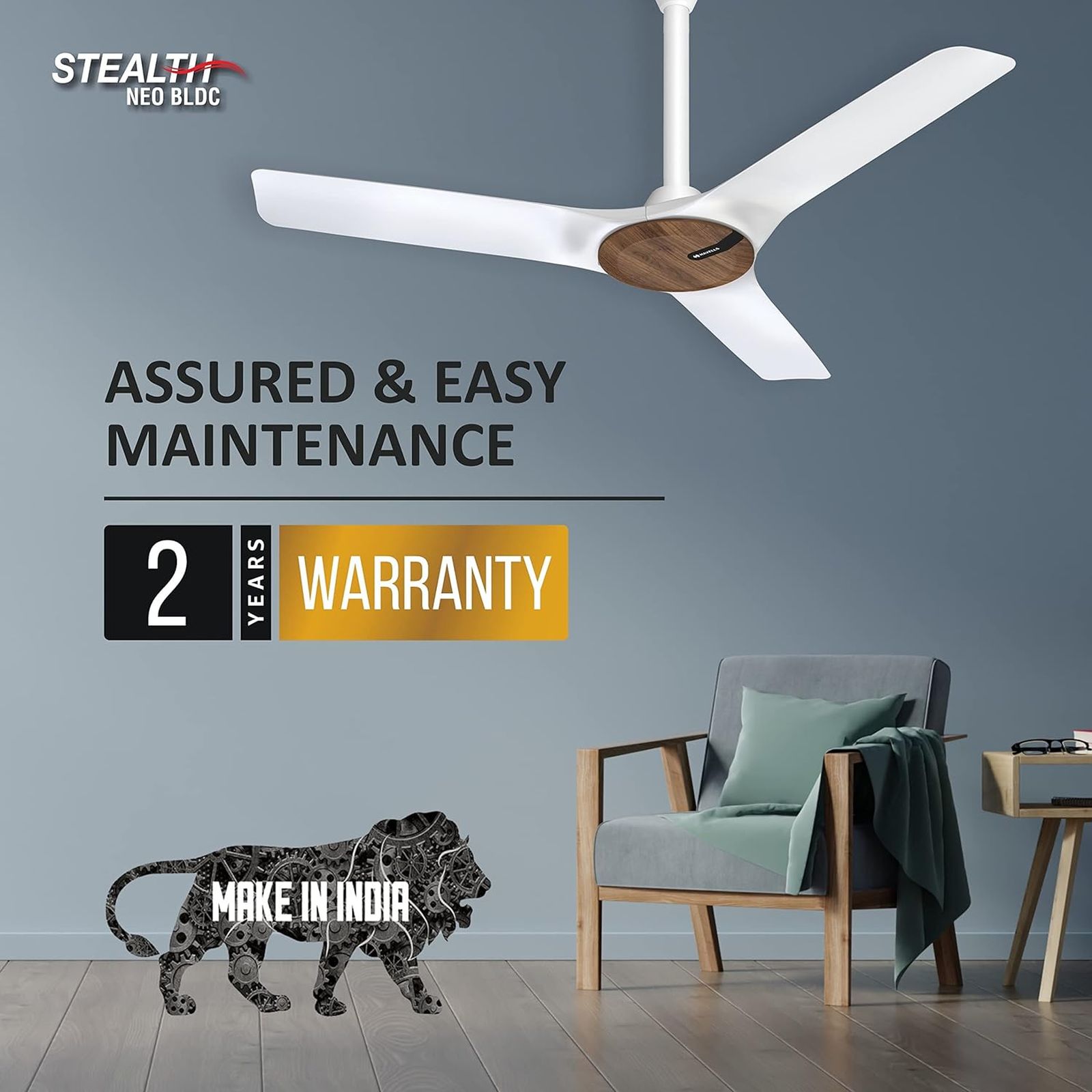 HAVELLS Stealth Neo 5 Star 1200mm 3 Blade BLDC Motor Ceiling Fan with Remote (Eco Active Technology, Wood Pearl White)_7