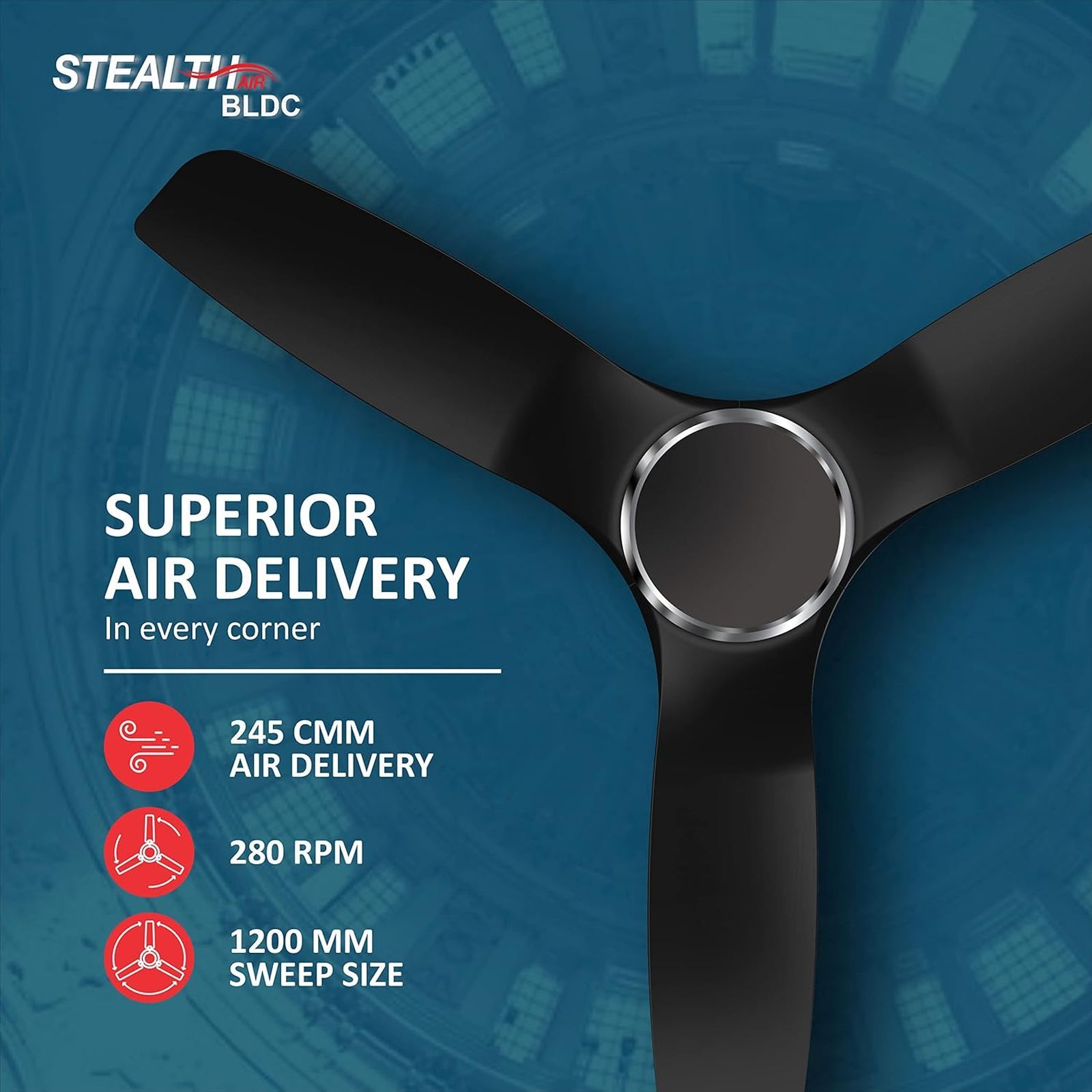 HAVELLS Stealth Air 5 Star 1200mm 3 Blade BLDC Motor Ceiling Fan with Remote (Inverter Technology, Metallic Black) HAVELLS Stealth Air 5 Star 1200mm 3 Blade BLDC Motor Ceiling Fan with Remote (Inverter Technology, Metallic Black)_9