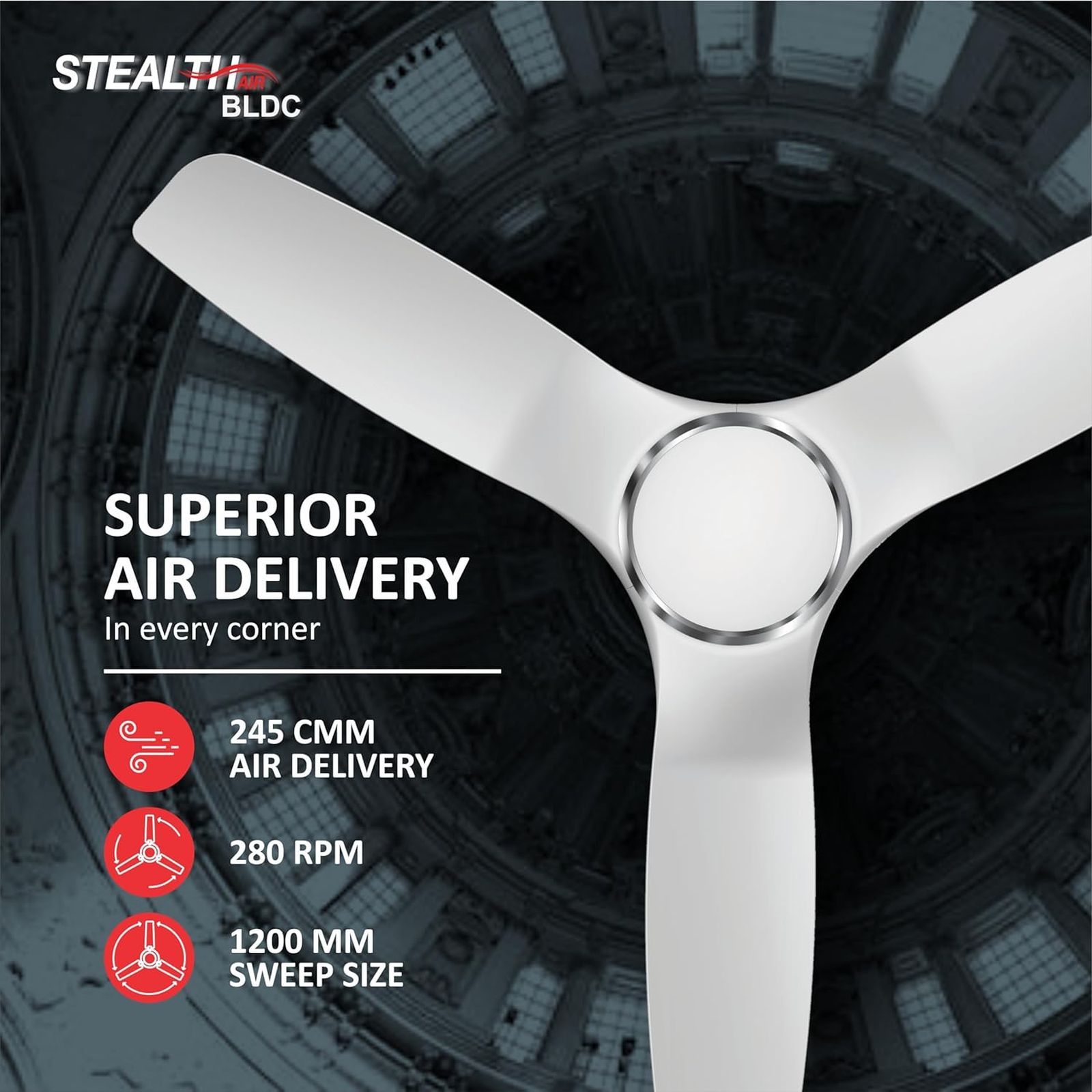 HAVELLS Stealth Air 5 Star 1200mm 3 Blade BLDC Motor Ceiling Fan with Remote (Double Ball Bearing, Pearl White)_8
