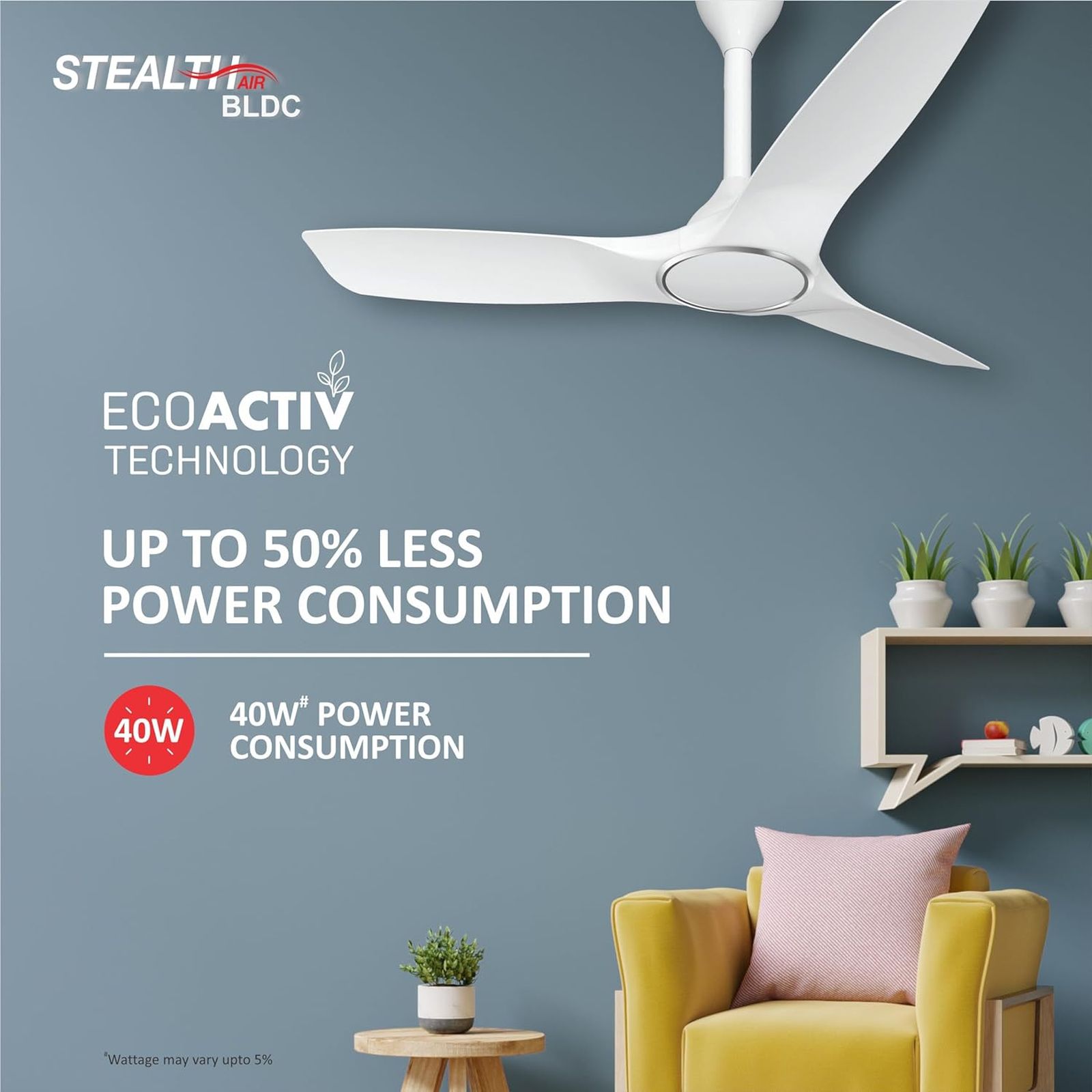 HAVELLS Stealth Air 5 Star 1200mm 3 Blade BLDC Motor Ceiling Fan with Remote (Double Ball Bearing, Pearl White)_12