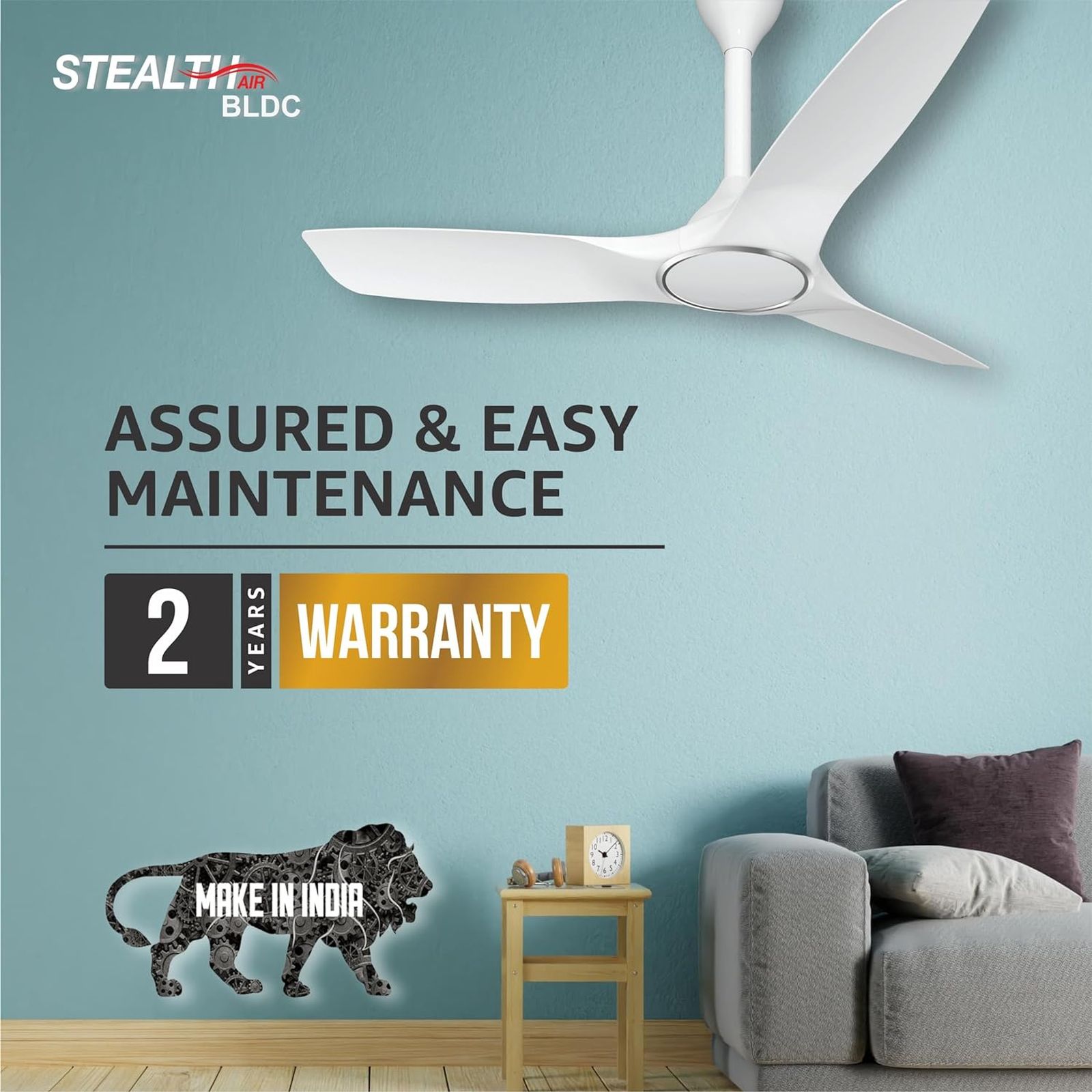 HAVELLS Stealth Air 5 Star 1200mm 3 Blade BLDC Motor Ceiling Fan with Remote (Double Ball Bearing, Pearl White)_7