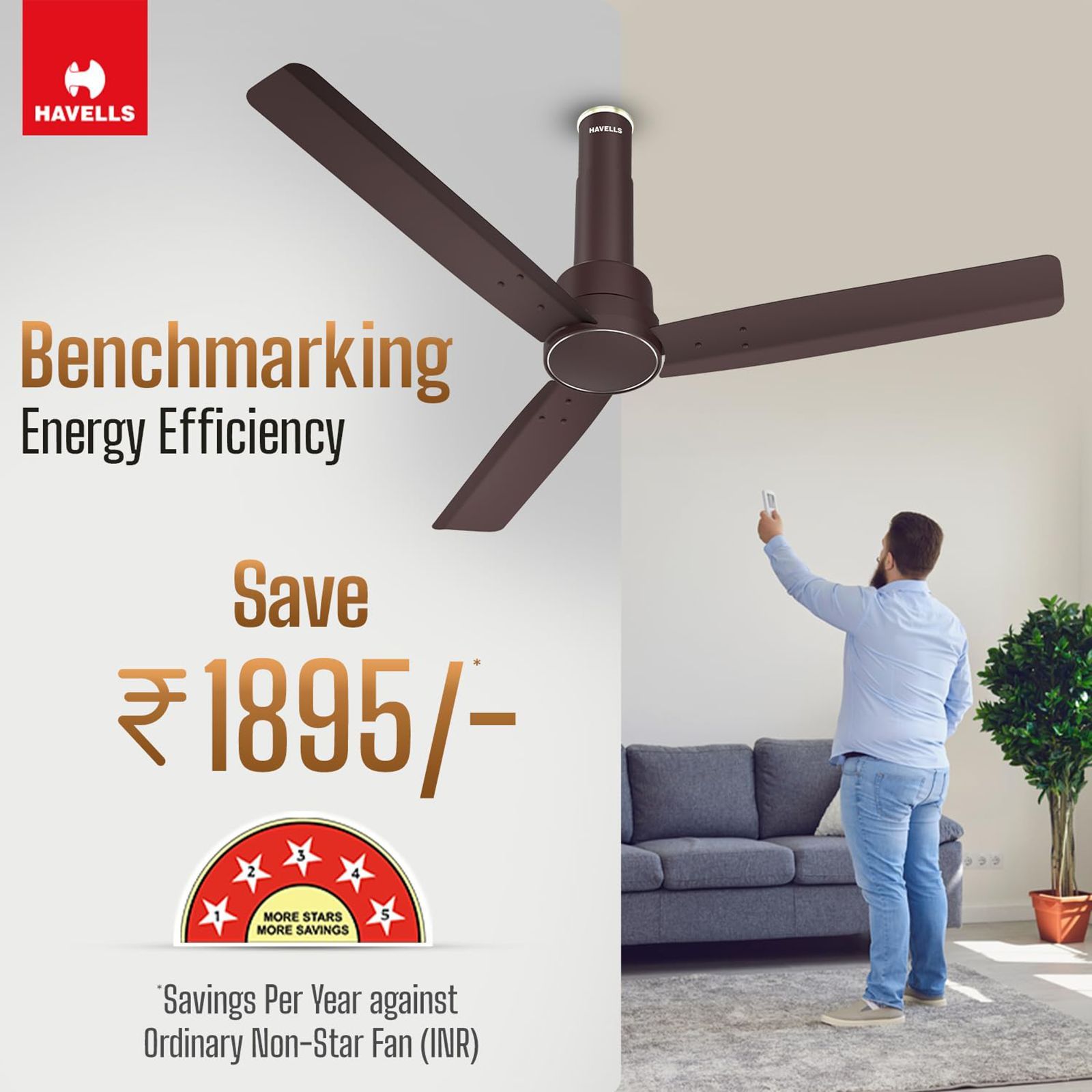 HAVELLS Elio 5 Star 1200mm 3 Blade BLDC Motor Ceiling Fan with Remote (Wood Finished Blades, Brown)_11