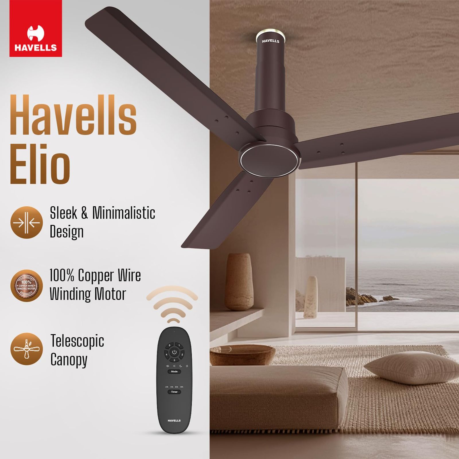 HAVELLS Elio 5 Star 1200mm 3 Blade BLDC Motor Ceiling Fan with Remote (Wood Finished Blades, Brown)_14