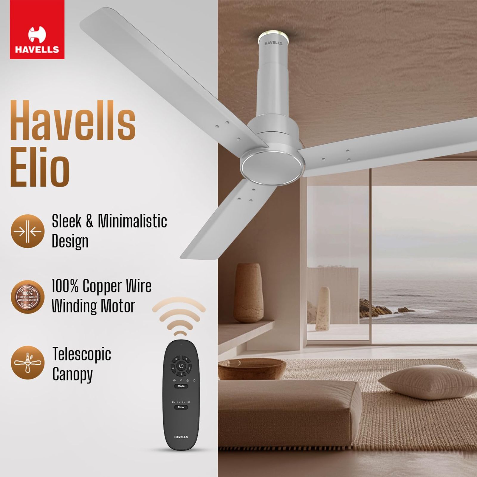 HAVELLS Elio 5 Star 1200mm 3 Blade BLDC Motor Ceiling Fan with Remote (Wood Finished Blades, Grey)_14