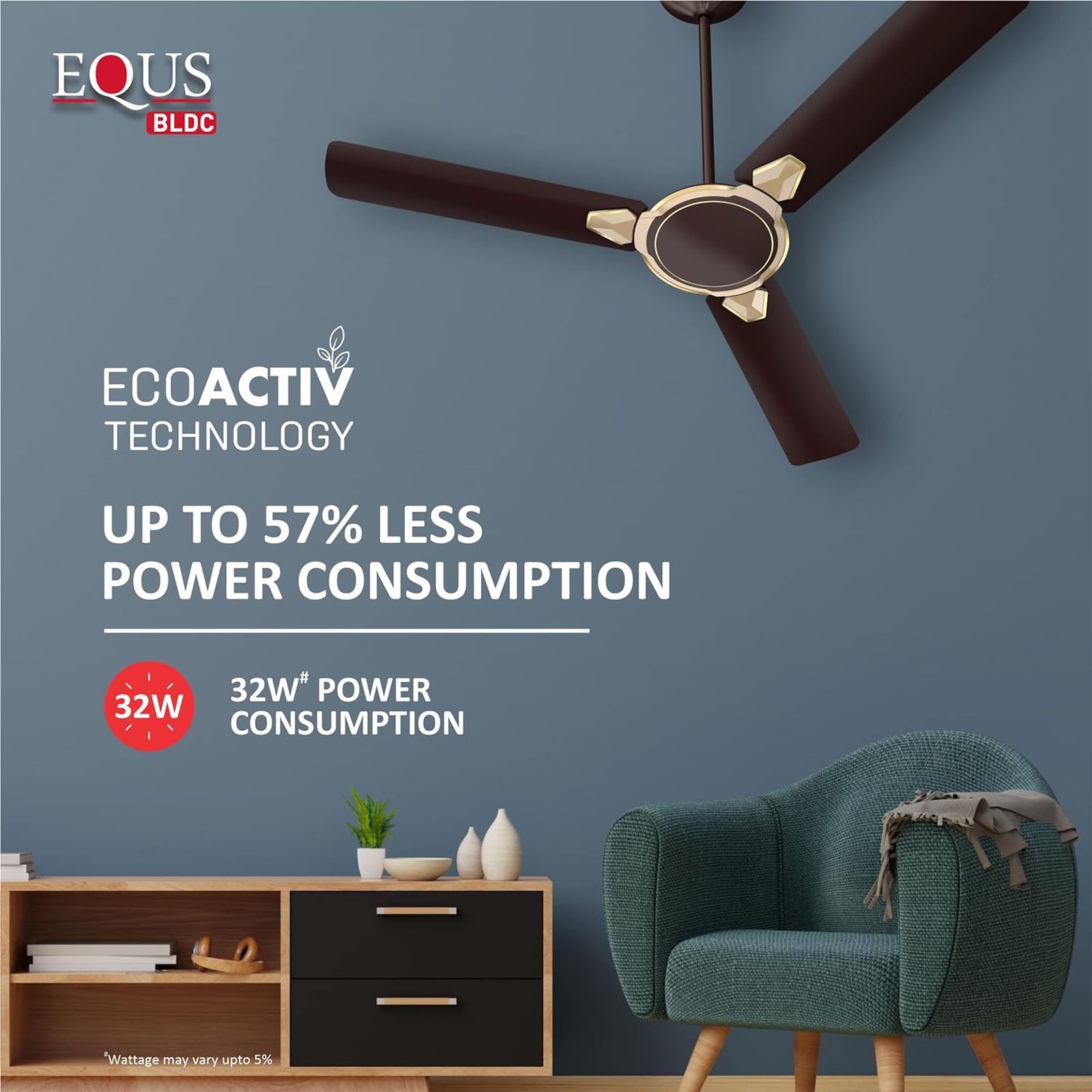 HAVELLS Equs 5 Star 1200mm 3 Blade BLDC Motor Ceiling Fan with Remote (Inverter Technology, Smoke Brown)_7