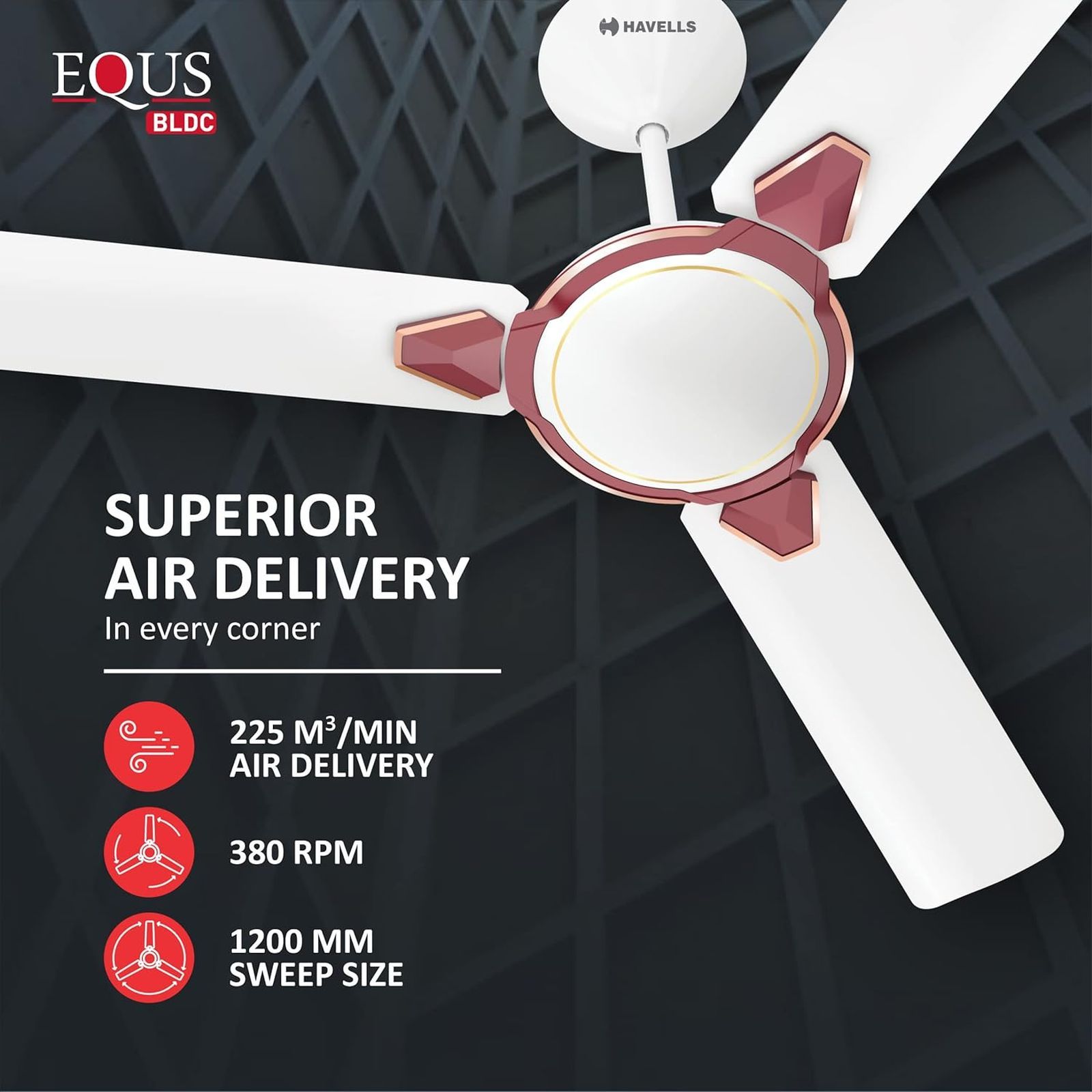 HAVELLS Equs 5 Star 1200mm 3 Blade BLDC Motor Ceiling Fan with Remote (Inverter Technology, White & Maroon)_11