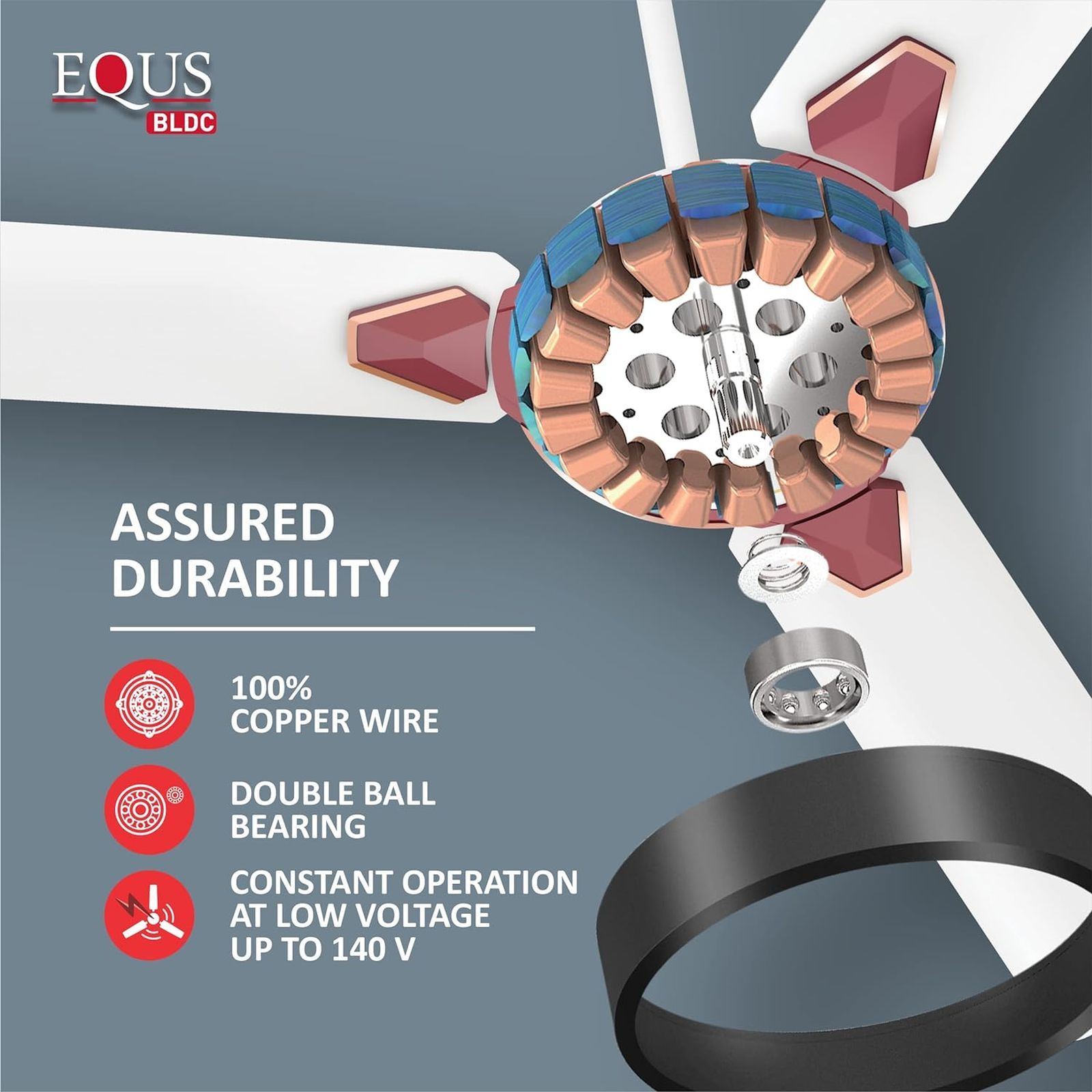 HAVELLS Equs 5 Star 1200mm 3 Blade BLDC Motor Ceiling Fan with Remote (Inverter Technology, White & Maroon)_6