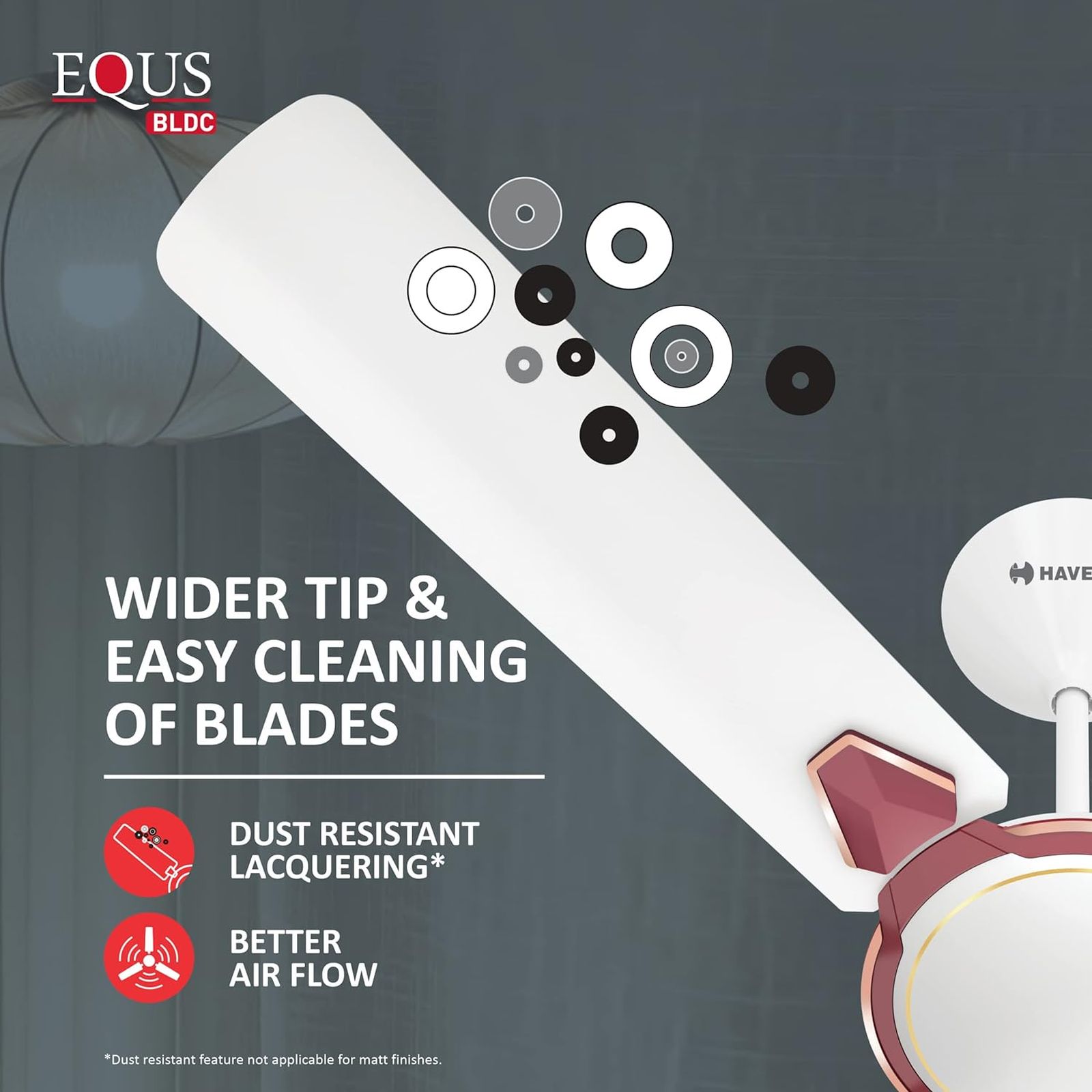 HAVELLS Equs 5 Star 1200mm 3 Blade BLDC Motor Ceiling Fan with Remote (Inverter Technology, White & Maroon)_8