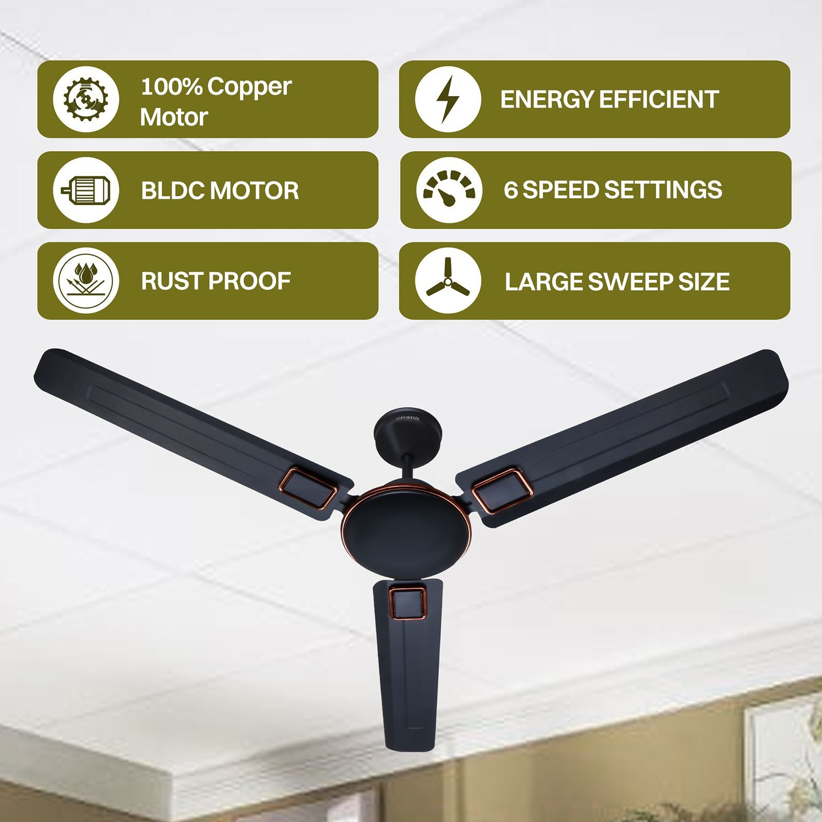 Croma AF2093 5 Star 1200mm 3 Blade BLDC Motor Ceiling Fan with Remote (Energy Efficient, Smoke Brown) Croma AF2093 5 Star 1200mm 3 Blade BLDC Motor Ceiling Fan with Remote (Energy Efficient, Smoke Brown)_10