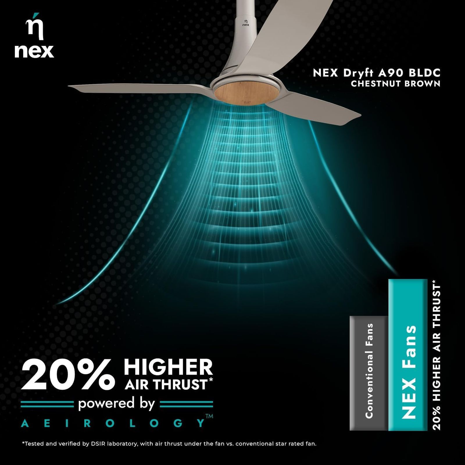 nex Dryft A90 5 Star 1200mm 3 Blade BLDC Motor Ceiling Fan with Remote (Dust Resistant, Chestnut Brown) nex Dryft A90 5 Star 1200mm 3 Blade BLDC Motor Ceiling Fan with Remote (Dust Resistant, Chestnut Brown)_6