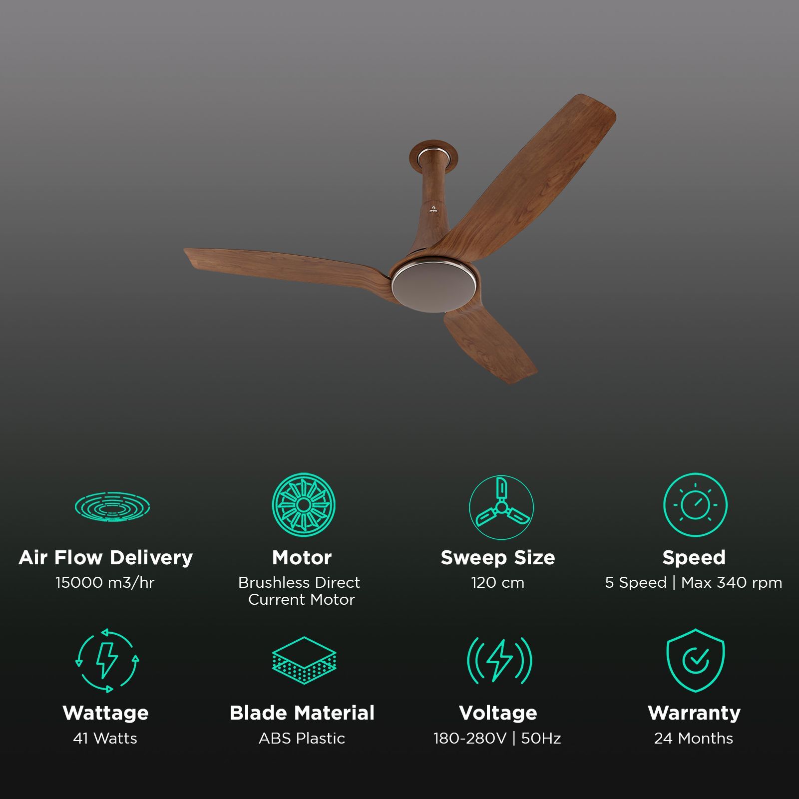 nex Dryft A90 5 Star 1200mm 3 Blade BLDC Motor Ceiling Fan with Remote (Dust Resistant, Walnut)_3