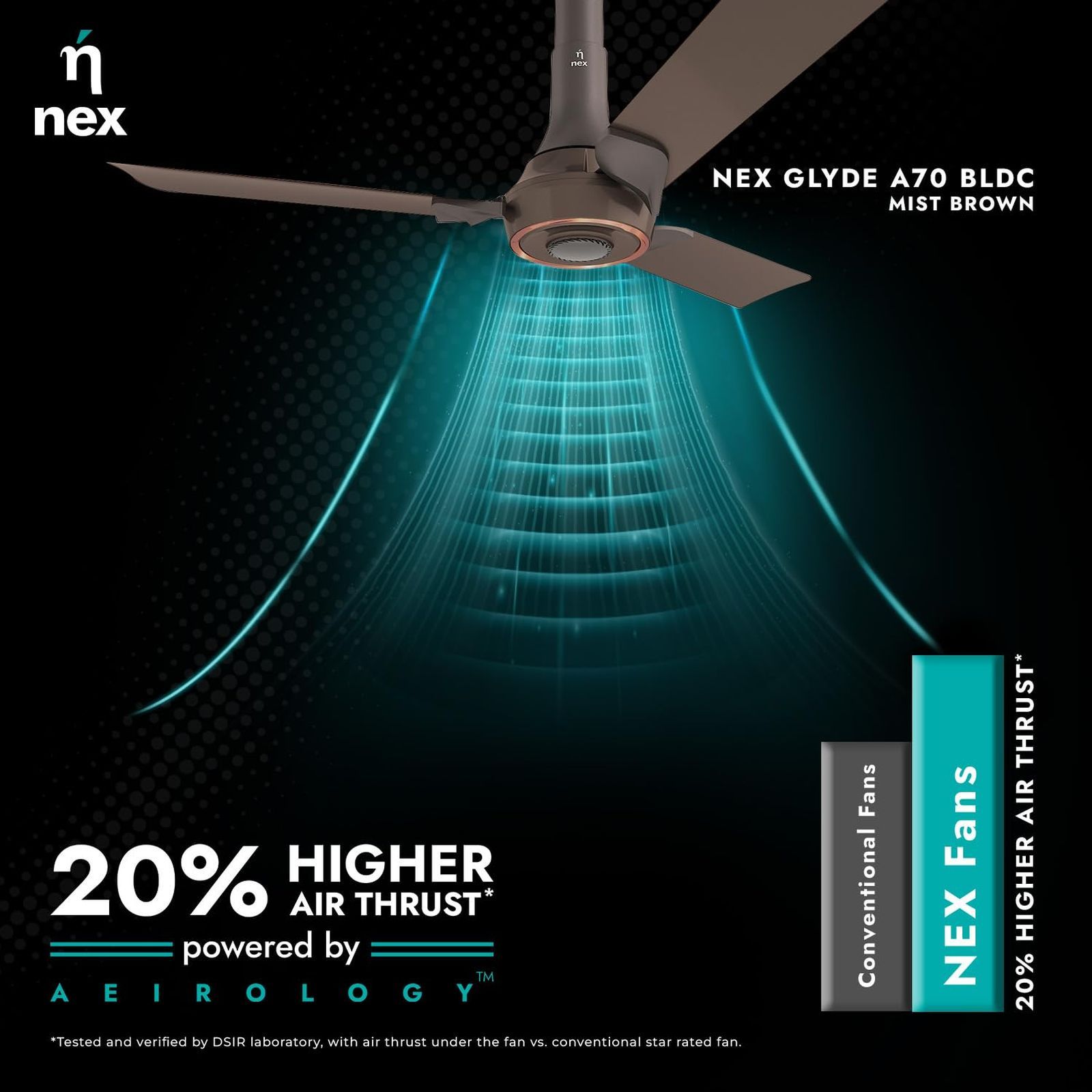 nex Glyde A70 5 Star 1200mm 3 Blade BLDC Motor Ceiling Fan with Remote (Dust Resistant, Mist Brown) nex Glyde A70 5 Star 1200mm 3 Blade BLDC Motor Ceiling Fan with Remote (Dust Resistant, Mist Brown)_9