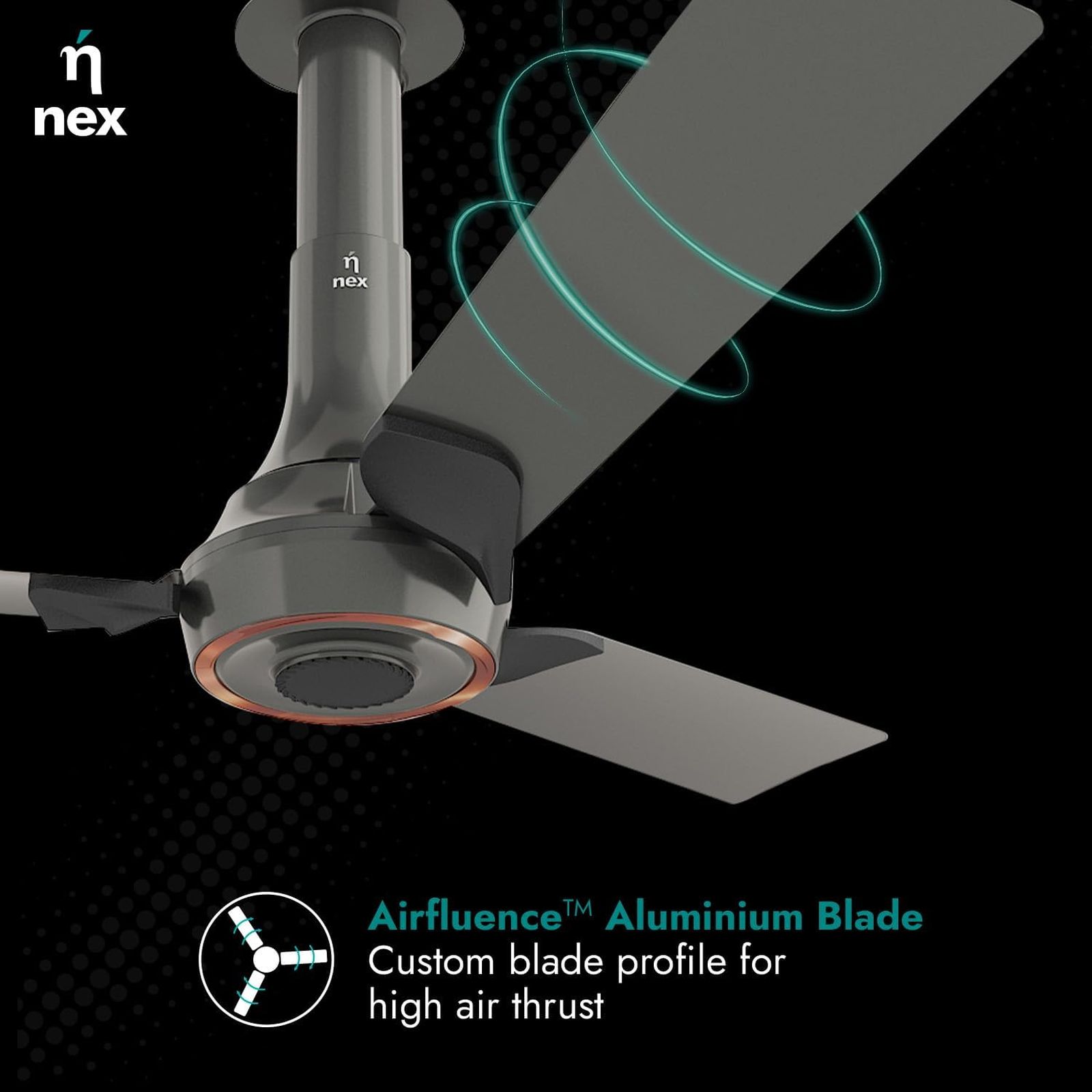 nex Glyde A70 5 Star 1200mm 3 Blade BLDC Motor Ceiling Fan with Remote (Dust Resistant, Granite Grey)_10