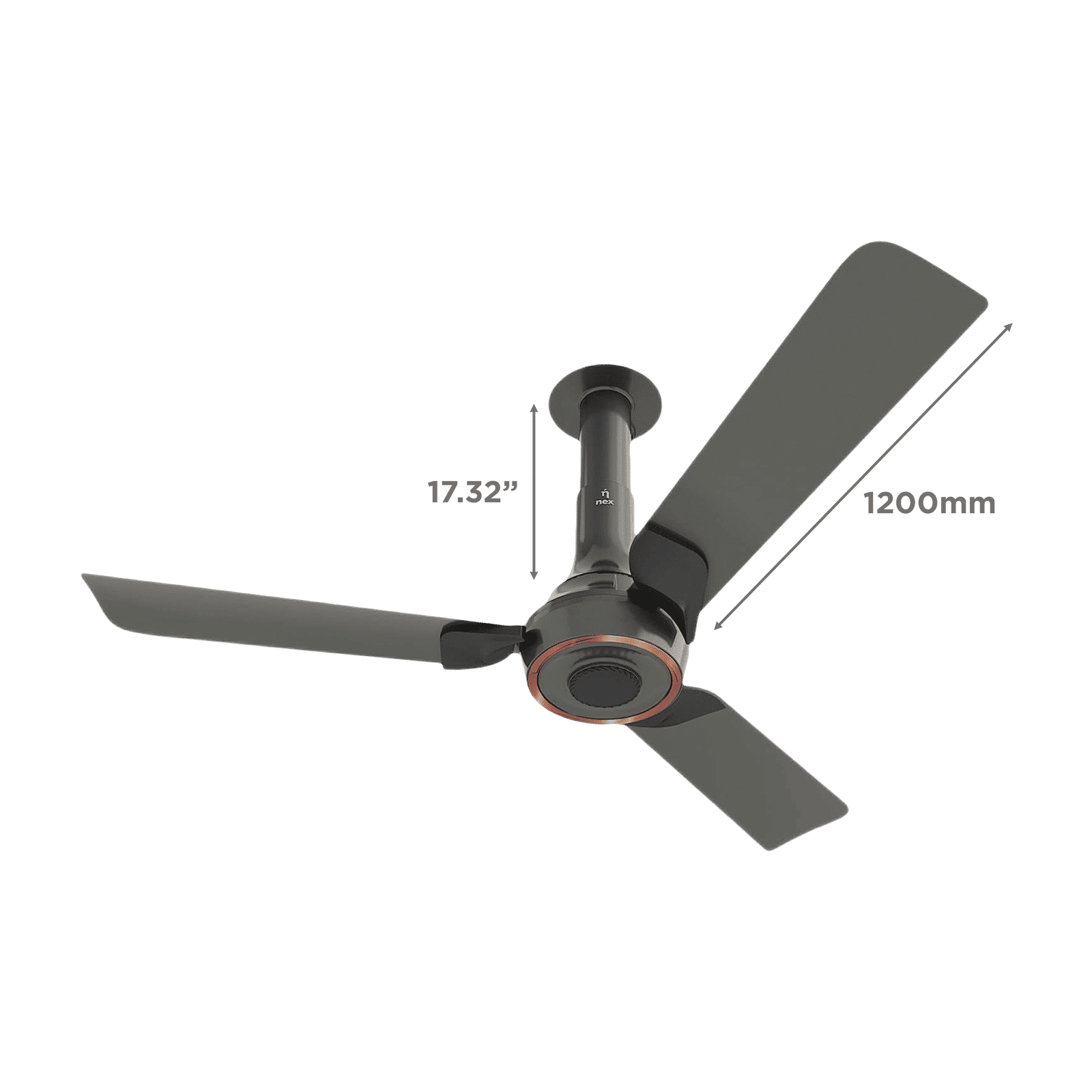 nex Glyde A70 5 Star 1200mm 3 Blade BLDC Motor Ceiling Fan with Remote (Dust Resistant, Granite Grey)_2