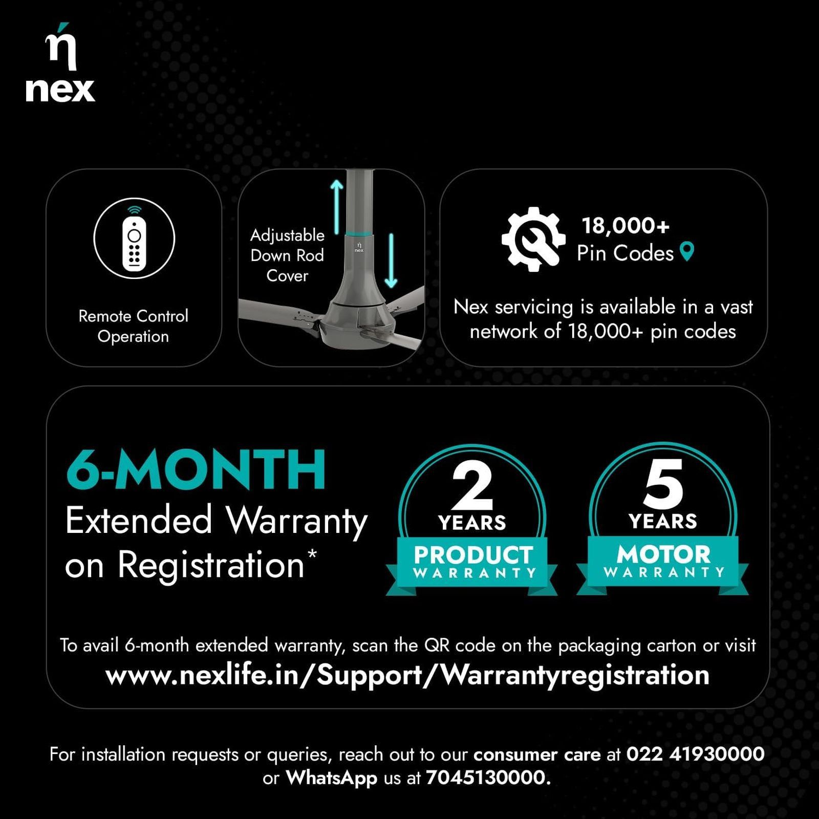 nex Glyde A70 5 Star 1200mm 3 Blade BLDC Motor Ceiling Fan with Remote (Dust Resistant, Granite Grey)_6