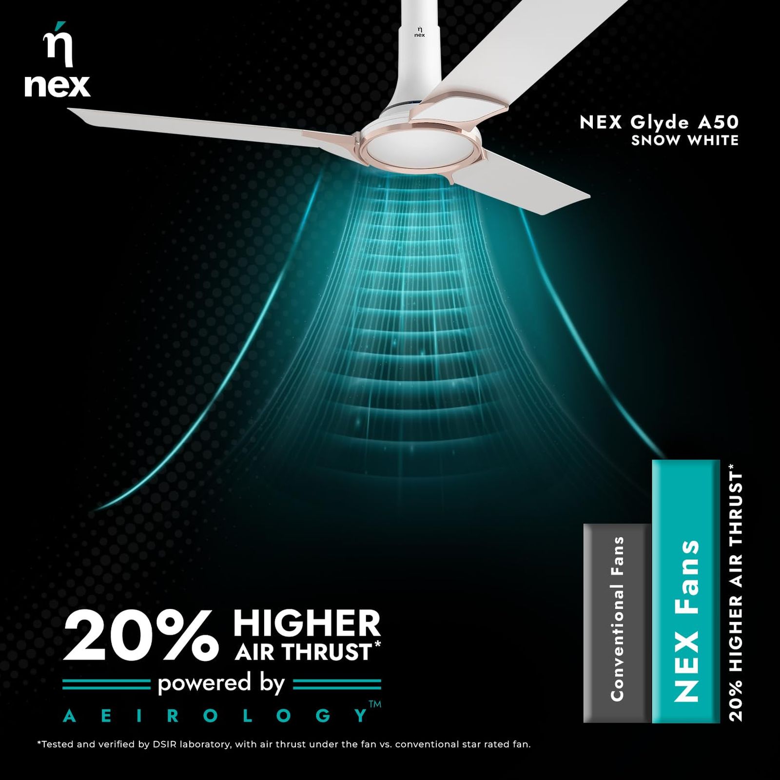 nex Glyde A50 4 Star 1200mm 3 Blade BLDC Motor Ceiling Fan (Dust Resistant, Snow White)_8