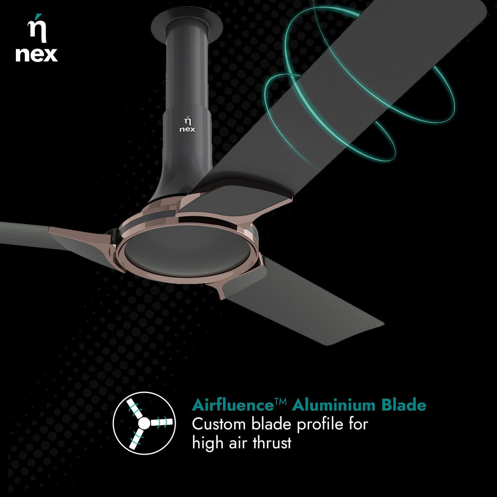 nex Glyde A50 4 Star 1200mm 3 Blade BLDC Motor Ceiling Fan with Remote (Airlfuence Aluminium Blade, Granite Grey)_10