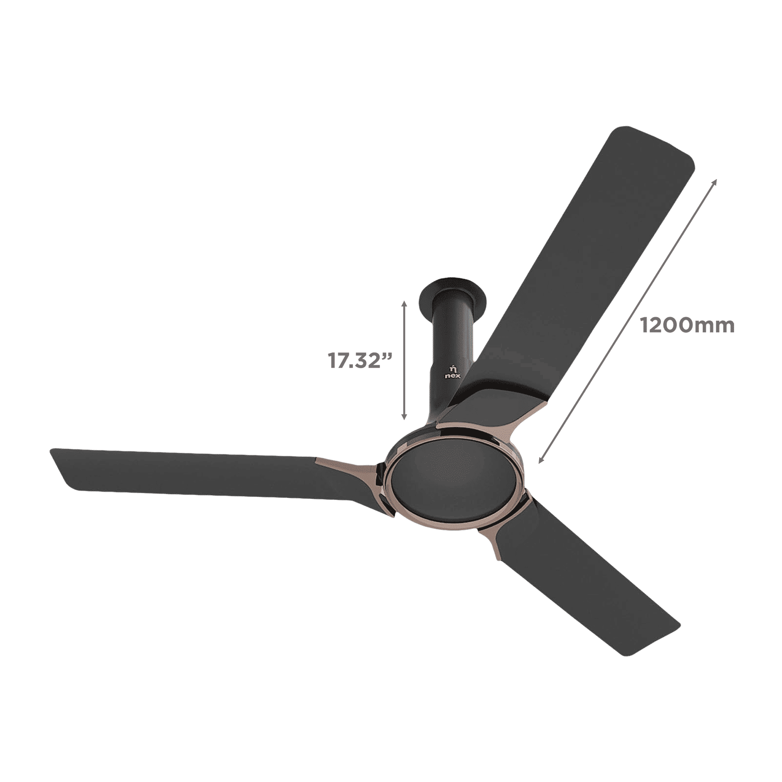 nex Glyde A50 4 Star 1200mm 3 Blade BLDC Motor Ceiling Fan with Remote (Airlfuence Aluminium Blade, Granite Grey)_2
