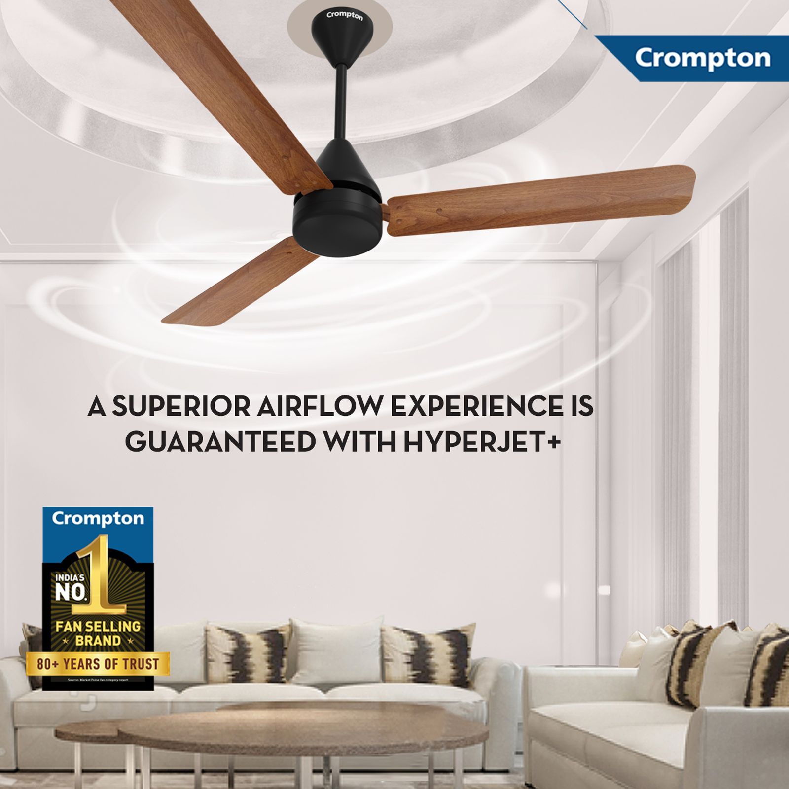 Crompton Hyperjet Plus 5 Star 1200mm 3 Blade BLDC Motor Ceiling Fan with Remote (Inverter Technology, Dark Cherry Wood)_8