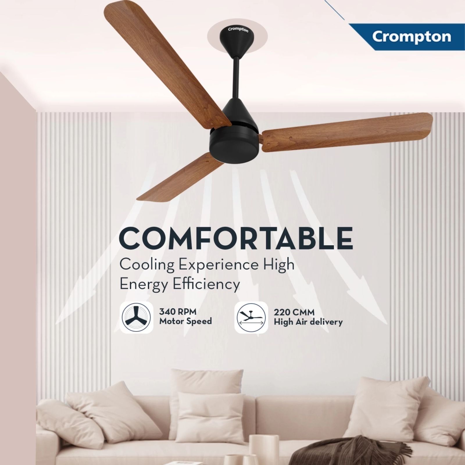 Crompton Hyperjet Plus 5 Star 1200mm 3 Blade BLDC Motor Ceiling Fan with Remote (Inverter Technology, Dark Cherry Wood)_6