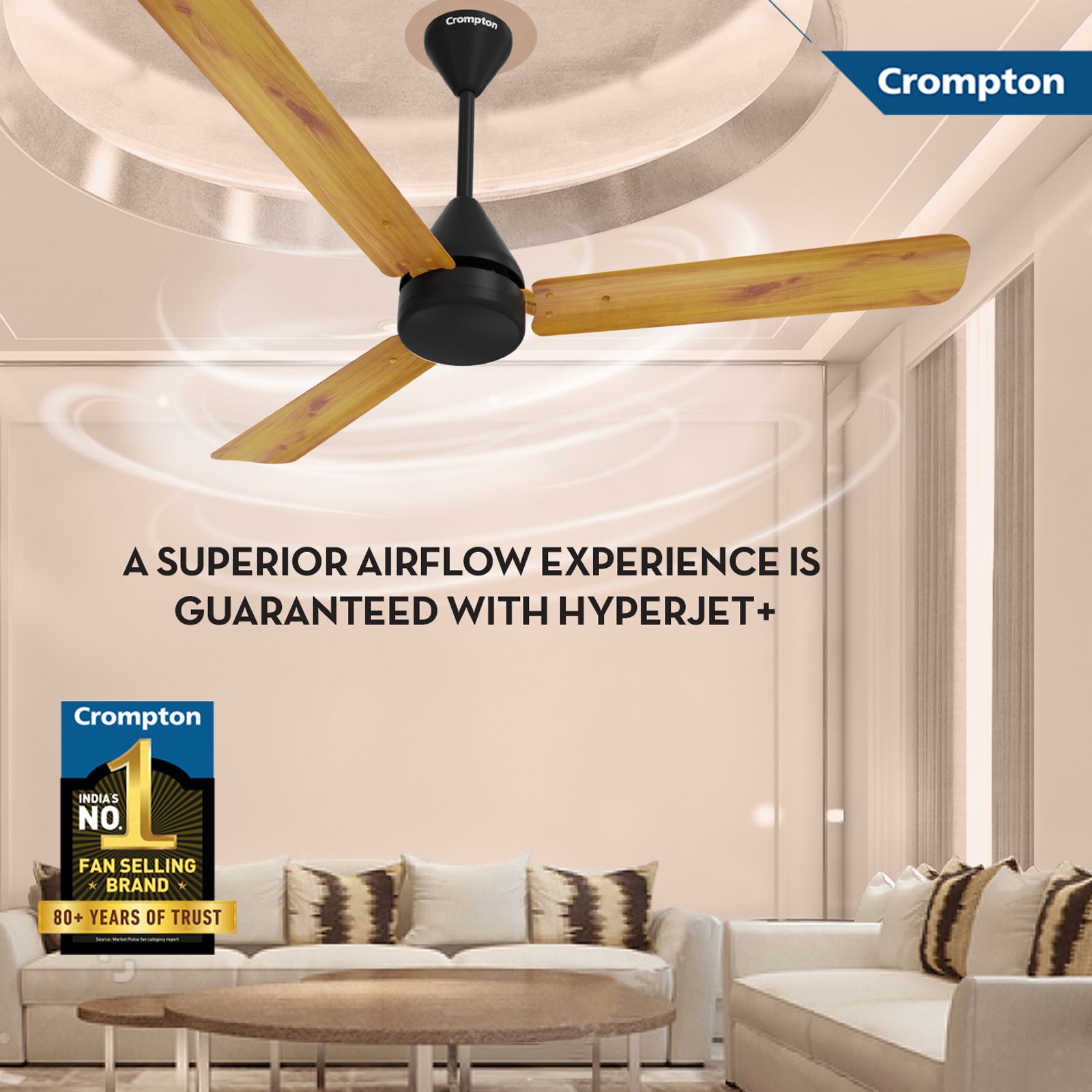 Crompton Hyperjet Plus 5 Star 1200mm 3 Blade BLDC Motor Ceiling Fan with Remote (Hyper Mode, Light Pinewood)_7