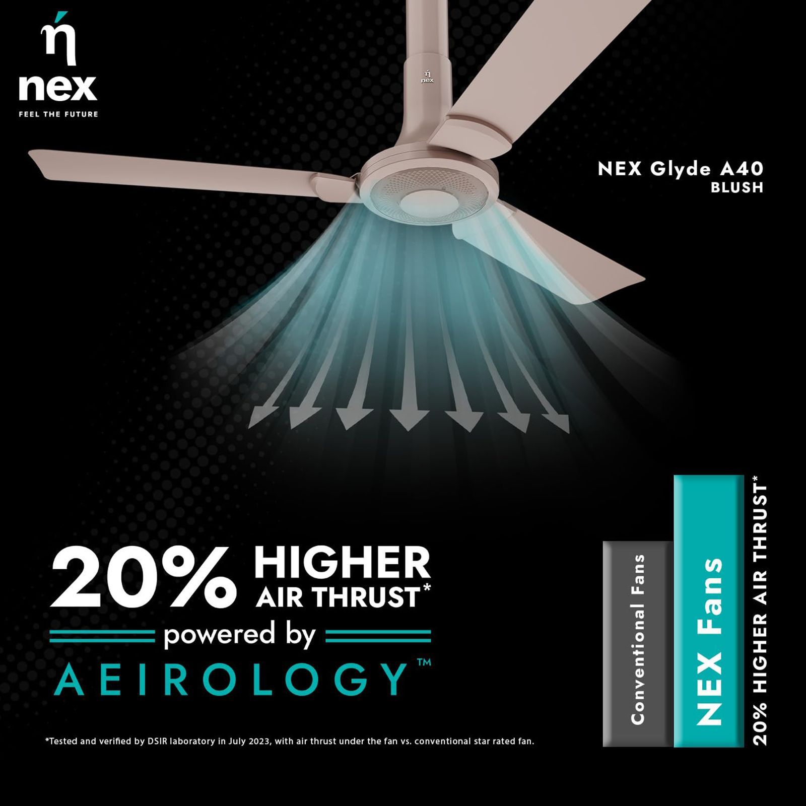 nex Glyde A40 2 Star 1200mm 3 Blade PeakTorq Motor Ceiling Fan with Remote (Dust Resistant, Blush)_8