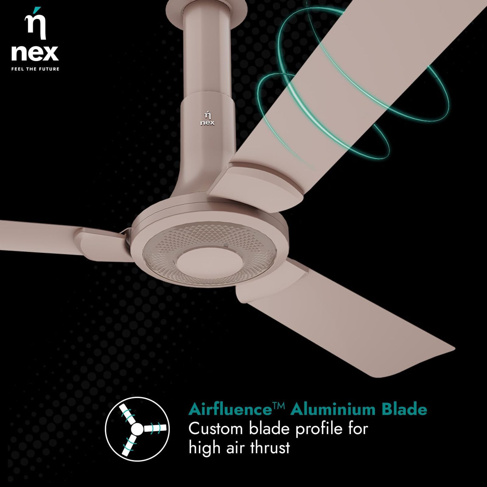 nex Glyde A40 2 Star 1200mm 3 Blade PeakTorq Motor Ceiling Fan with Remote (Dust Resistant, Blush)_10