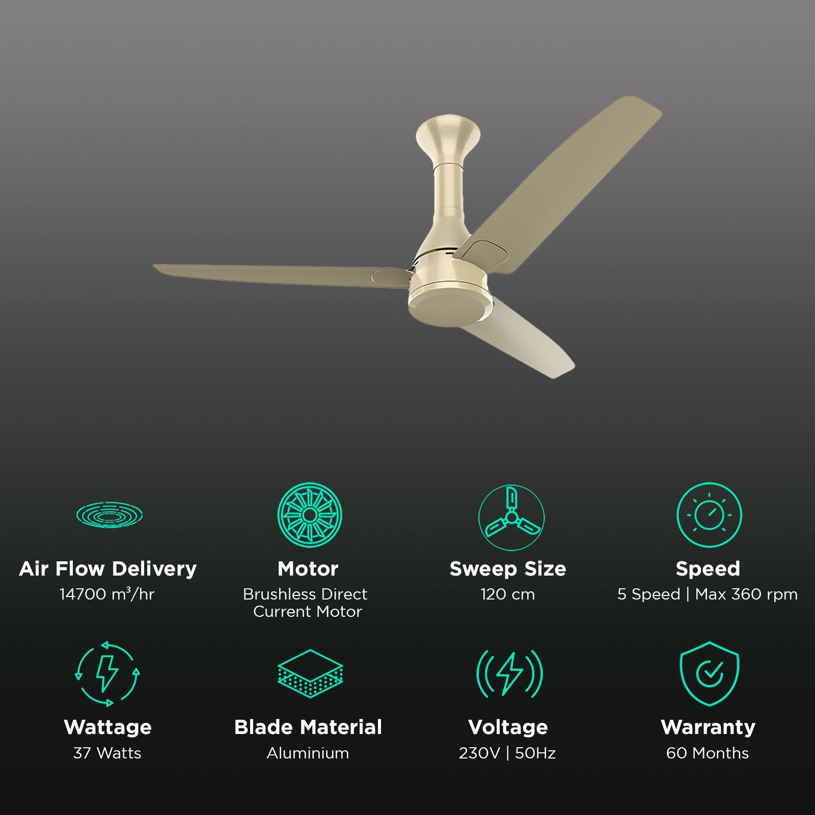 Crompton Energion Roverr 5 Star 1200mm 3 Blade BLDC Motor Ceiling Fan with Remote (Anti Dust, Champagne Gold)_3