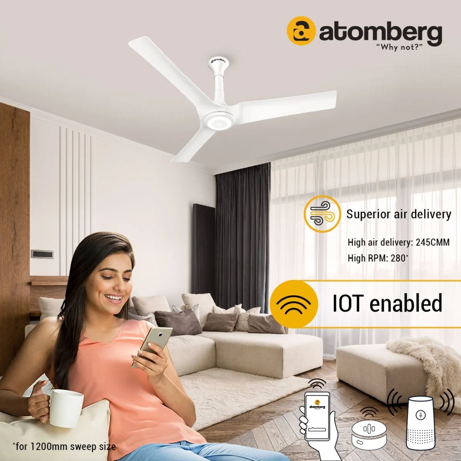 atomberg Aris Starlight 5 Star 1200mm 3 Blade BLDC Motor Smart Ceiling Fan with Remote (Boost Mode, Marble White)_9