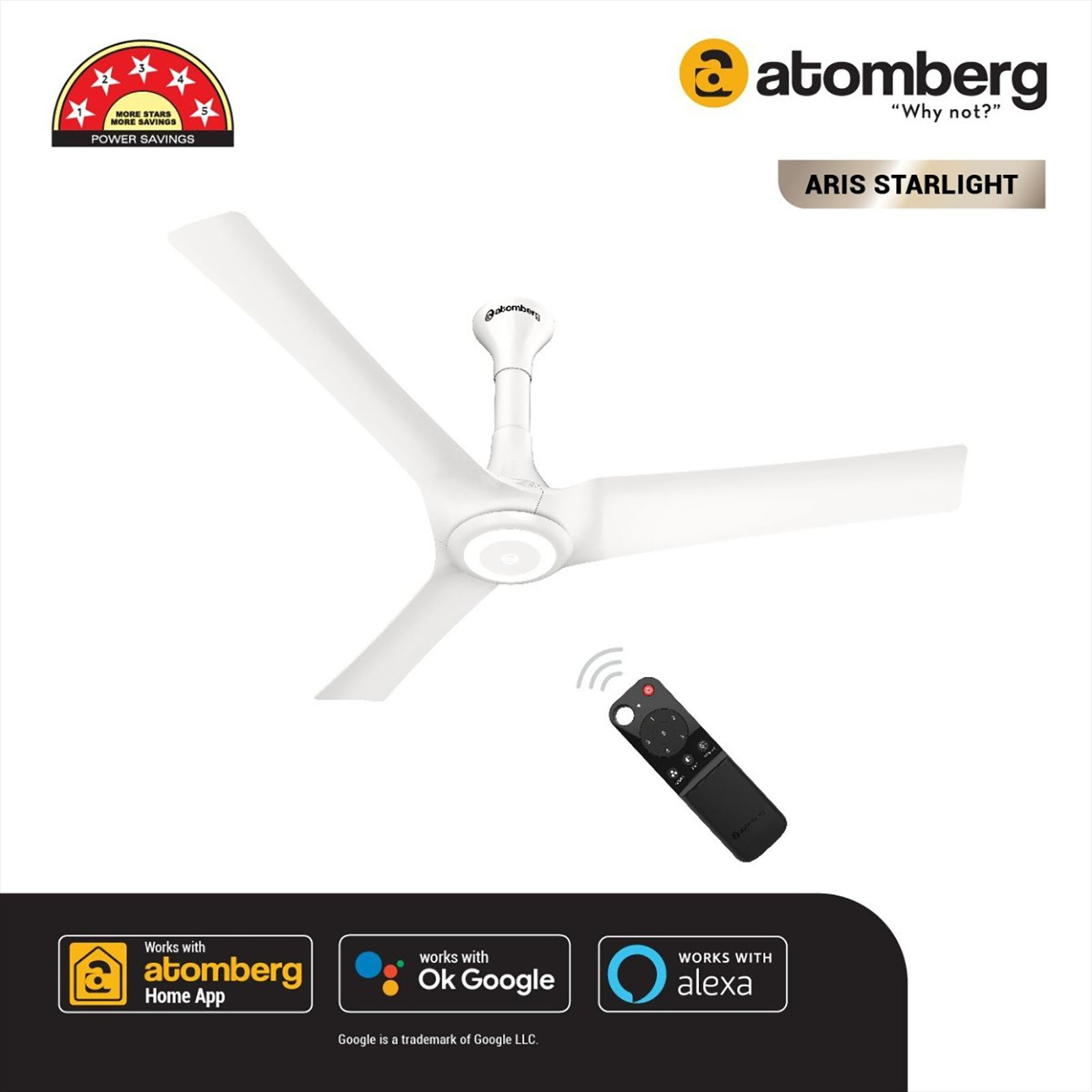 atomberg Aris 5 Star 1200mm 3 Blade BLDC Motor Smart Ceiling Fan with Remote (Boost Mode, Marble White)_6