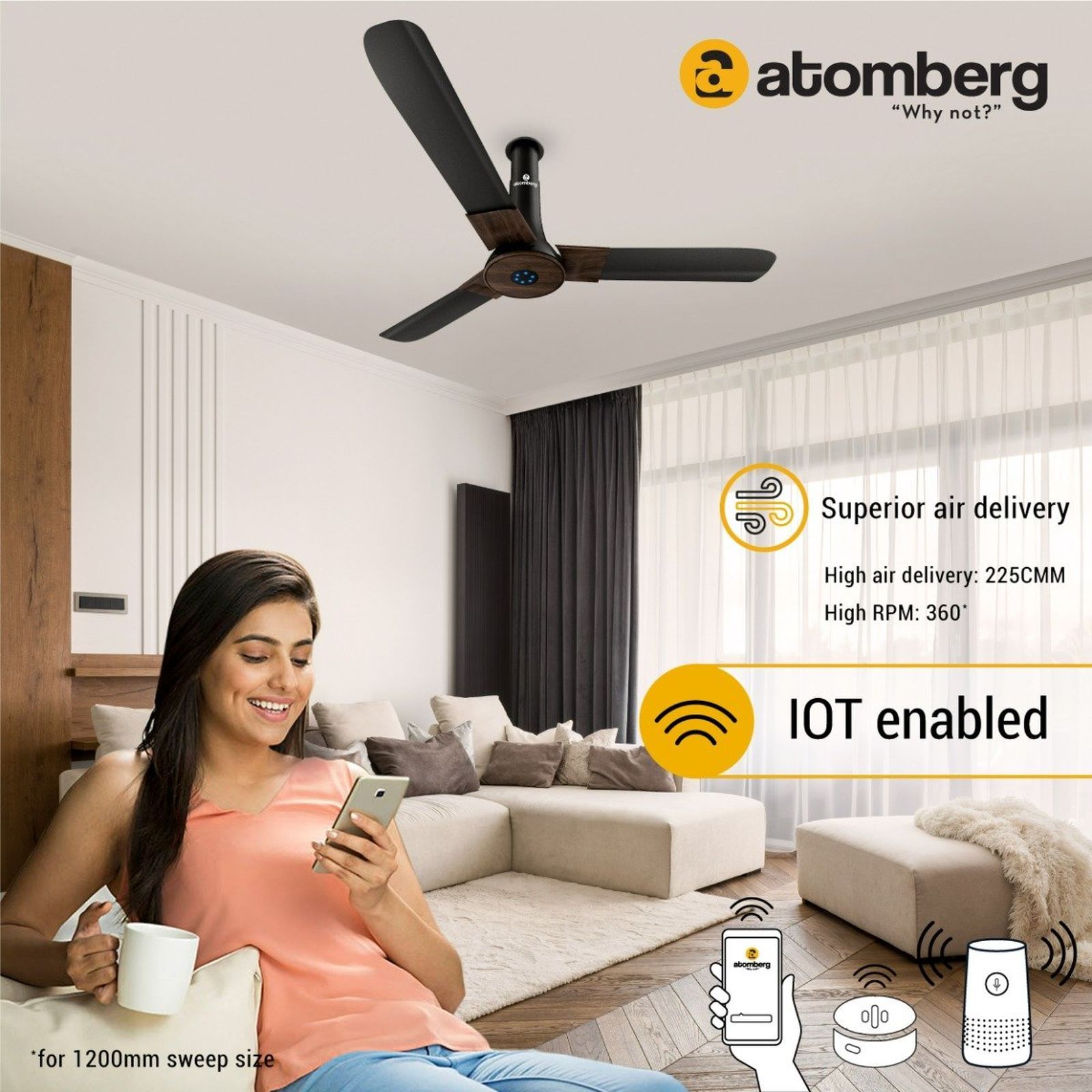 atomberg Studio Smart Plus 5 Star 1200mm 3 Blade BLDC Motor Smart Ceiling Fan with Remote (Boost Mode, Earth Brown) atomberg Studio Smart Plus 5 Star 1200mm 3 Blade BLDC Motor Smart Ceiling Fan with Remote (Boost Mode, Earth Brown)_4