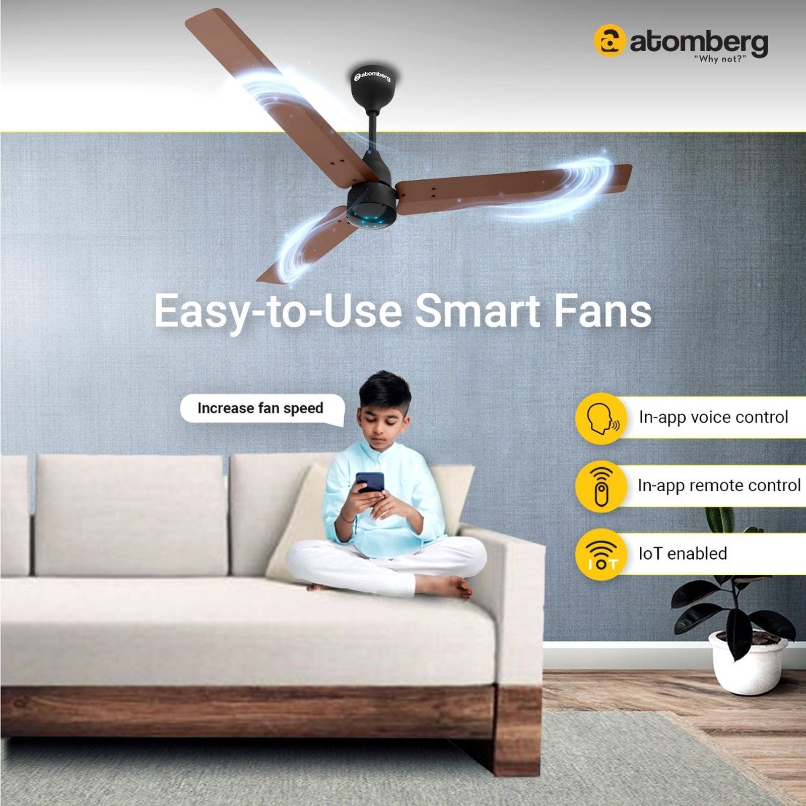 atomberg Renesa Smart 5 Star 1200mm 3 Blade BLDC Motor Smart Ceiling Fan with Remote (Boost Mode, Brown Black) atomberg Renesa Smart 5 Star 1200mm 3 Blade BLDC Motor Smart Ceiling Fan with Remote (Boost Mode, Brown Black)_4