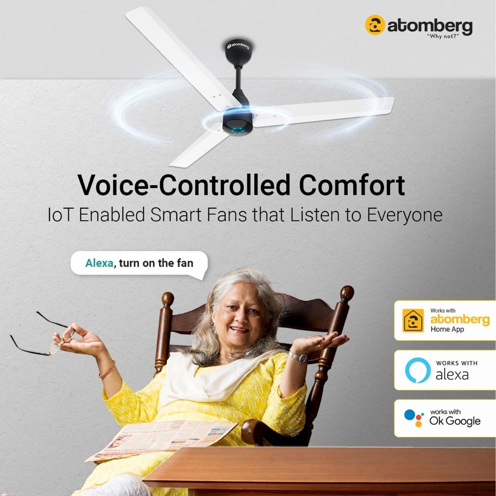 atomberg Renesa Smart 5 Star 1200mm 3 Blade BLDC Motor Smart Ceiling Fan with Remote (Boost Mode, White Black)_6