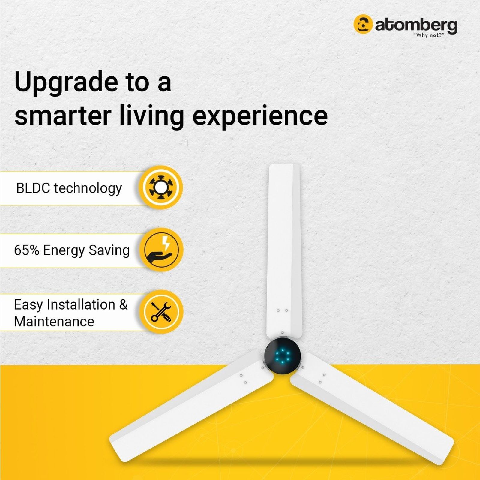 atomberg Renesa Smart 5 Star 1200mm 3 Blade BLDC Motor Smart Ceiling Fan with Remote (Boost Mode, White Black)_4